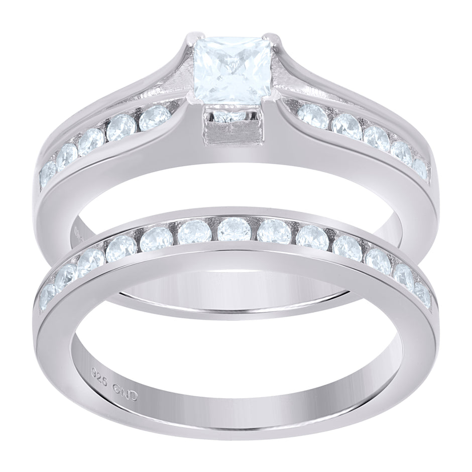 925 Sterling Silver Womens Cubic Zirconia Square Bridal Ring Set Ring Size 6