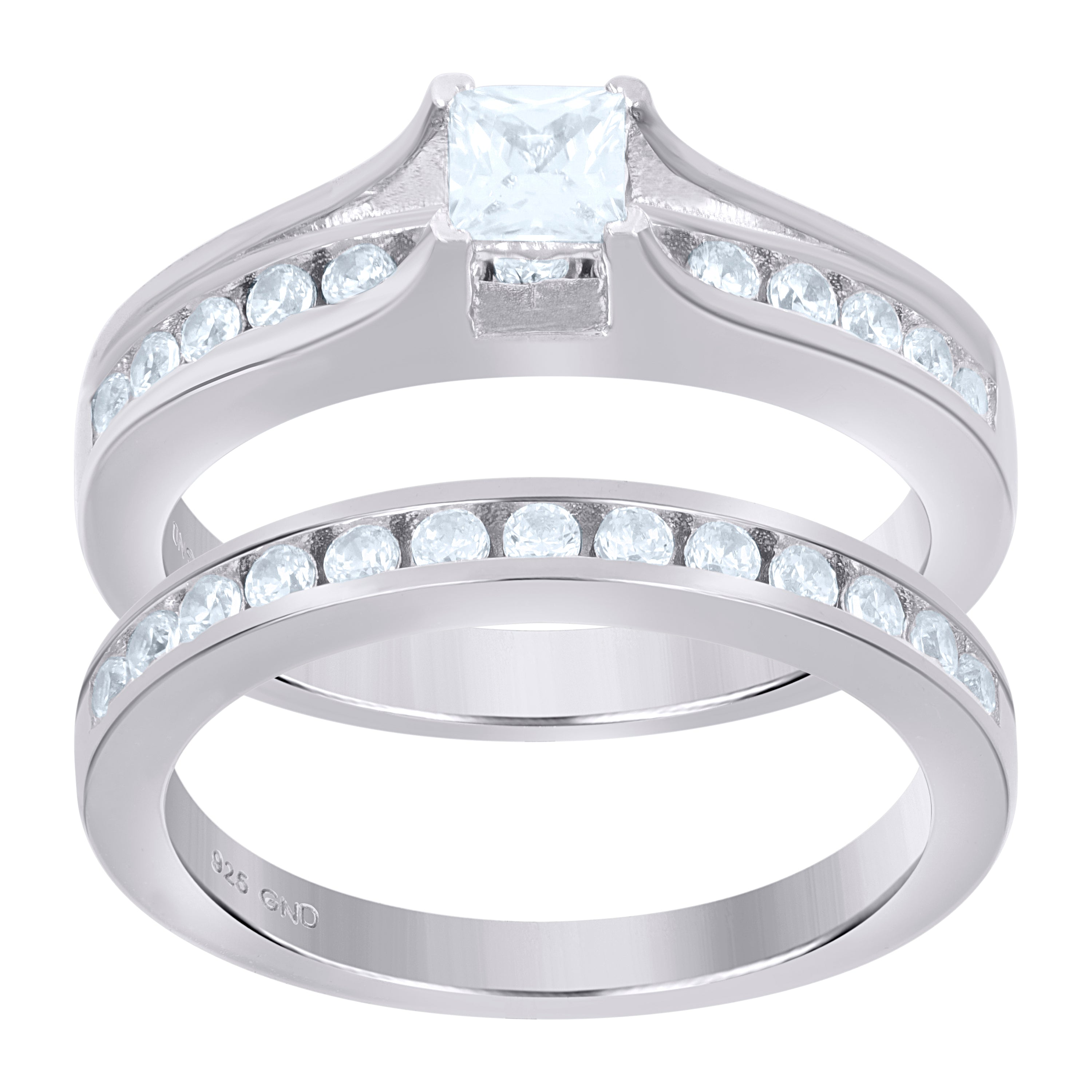 925 Sterling Silver Womens Cubic Zirconia Square Bridal Ring Set Ring Size 8 - SLV-58609