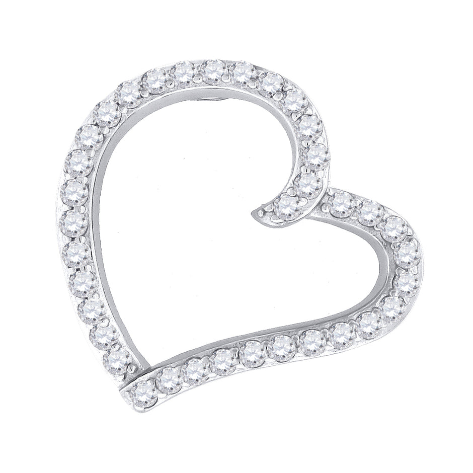 925 Sterling Silver Womens Cz Heart Slide Pendant