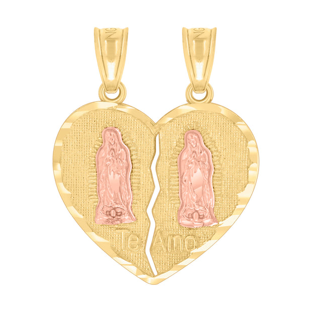 10kt Two-Tone Gold Mens Diamond-Cut Lady Of Guadalupe Religious Charm Pendant