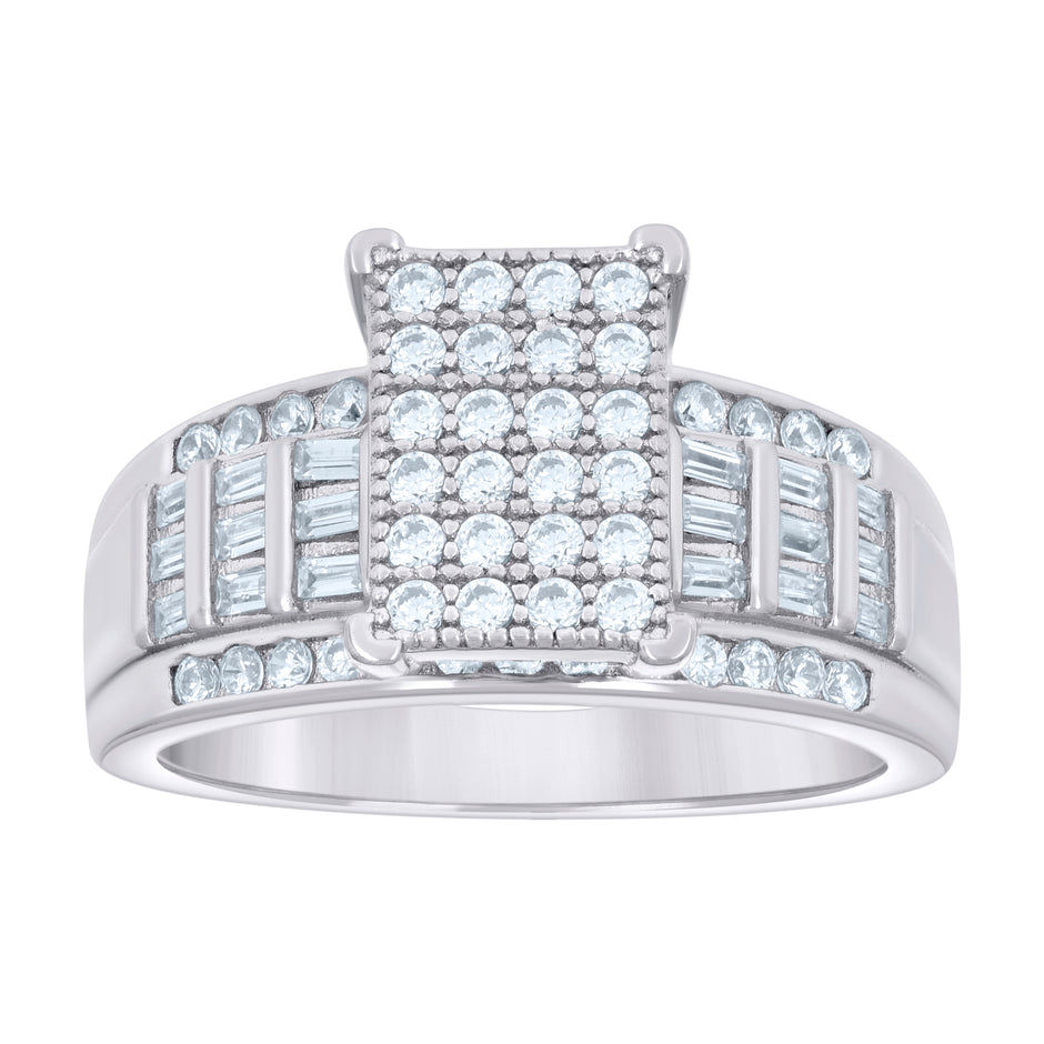 925 Sterling Silver Womens Baguette Cubic-Zirconia Cinderella Ring Size 9 - SLV-59375