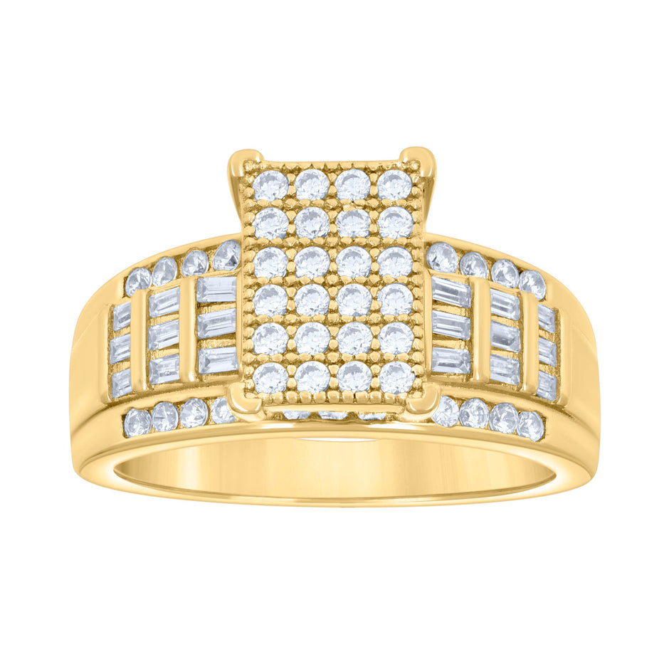 925 Sterling Silver Yellow-Tone Womens Baguette Cubic-Zirconia Cinderella Ring Size 7 - SLV-59378