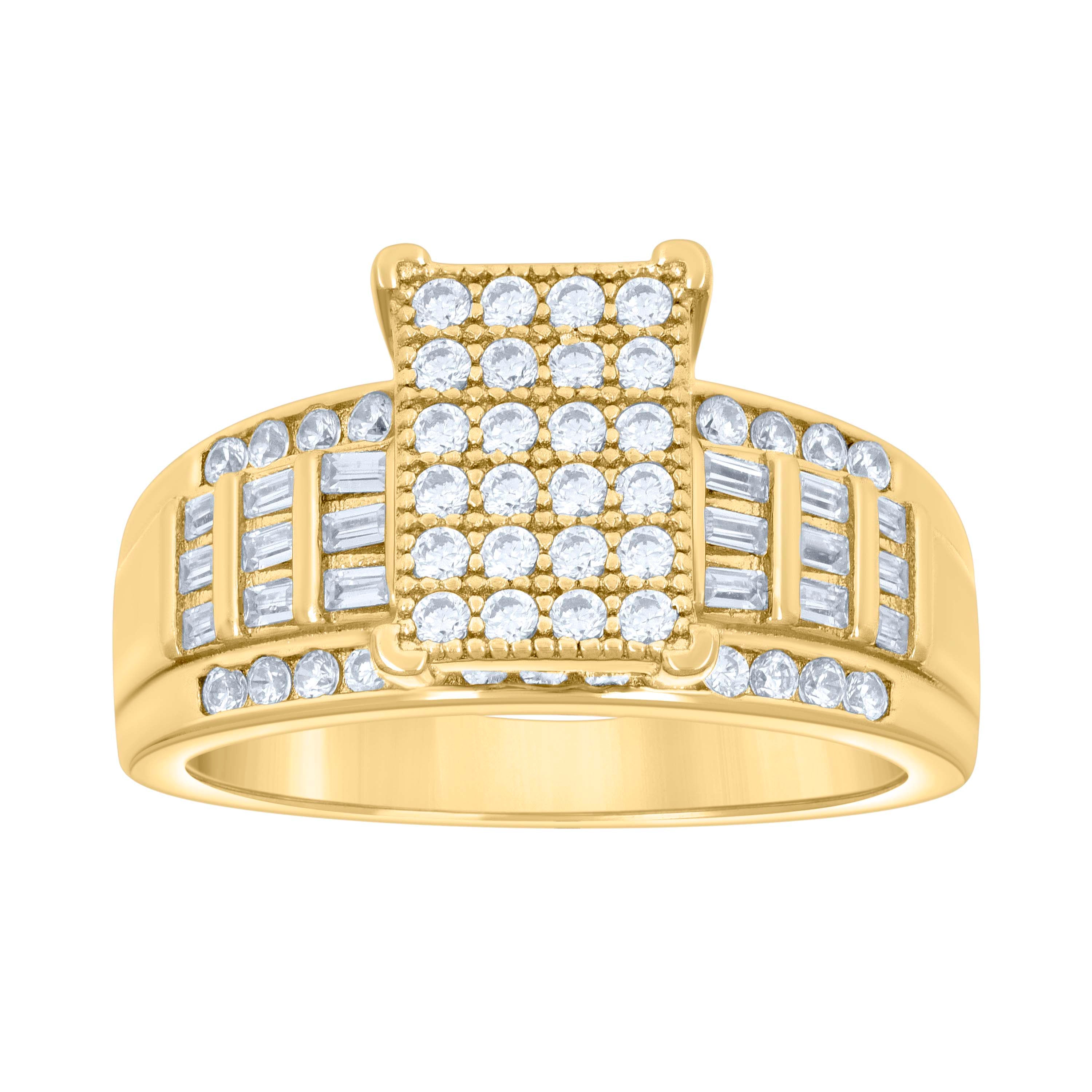 925 Sterling Silver Yellow-Tone Womens Baguette Cubic-Zirconia Cinderella Ring Size 9 - SLV-59380