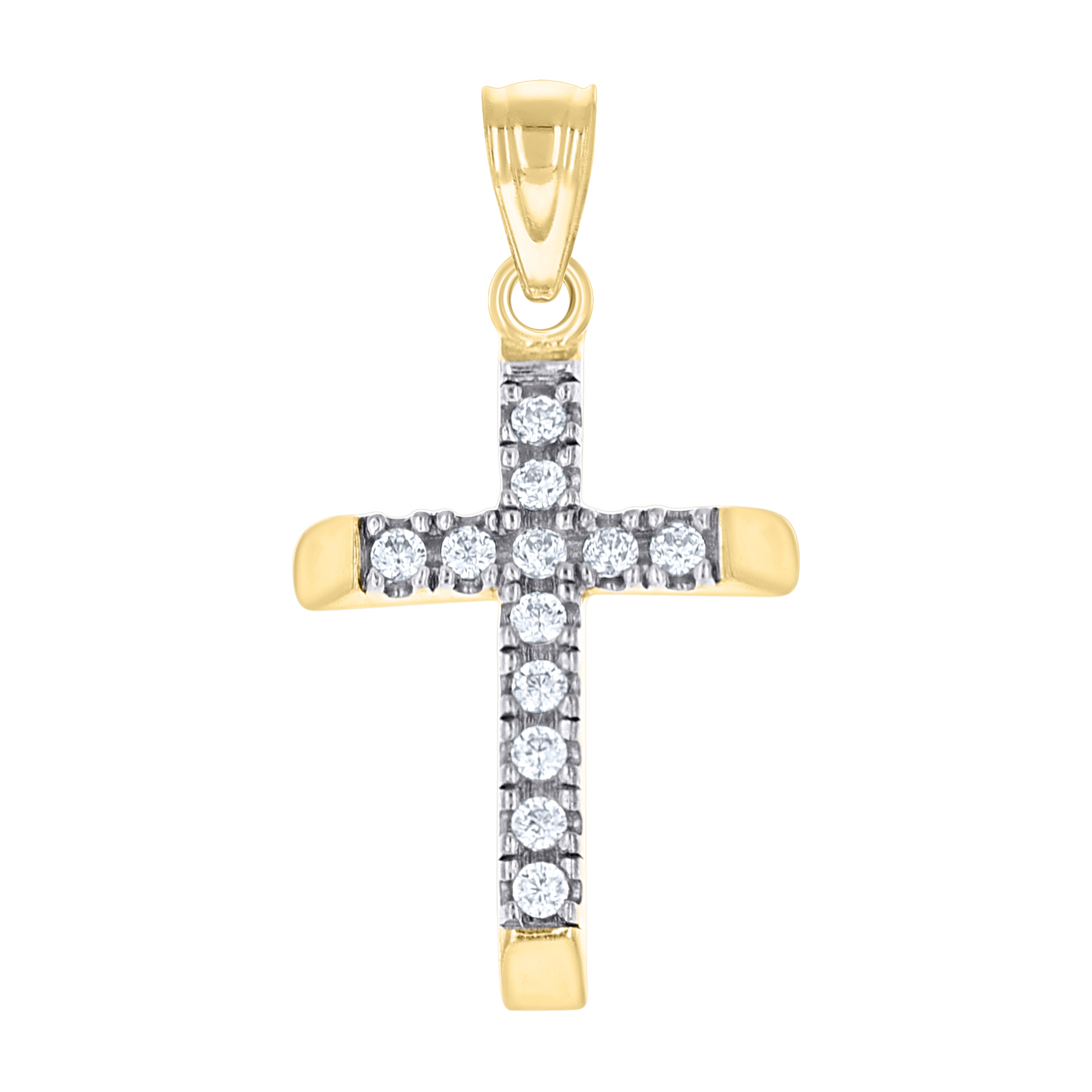 10kt Two-Tone Gold Mens Women Cubic Zirconia Cubic-Zirconia Cross Religious Charm Pendant