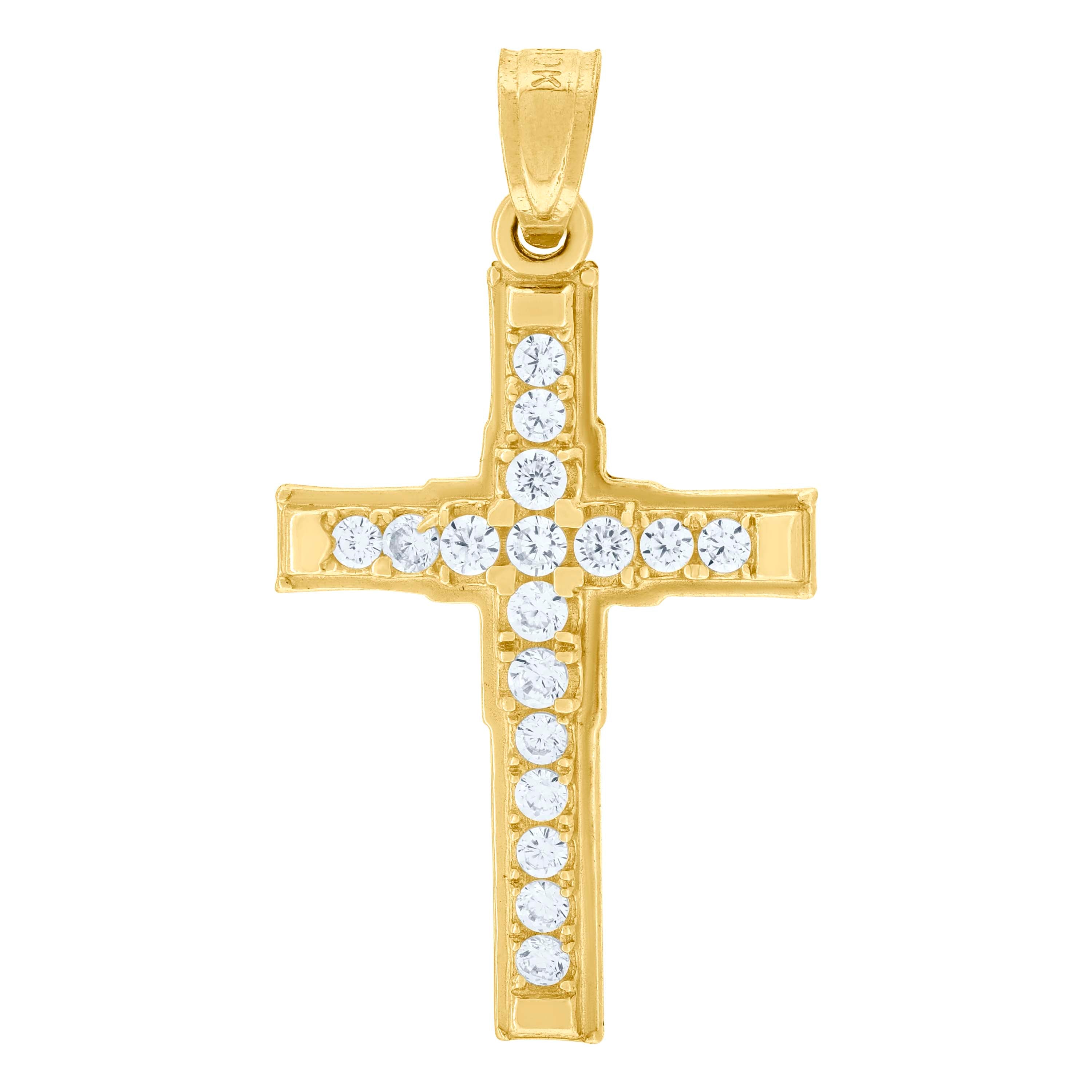 10kt Yellow Gold Mens Women Cubic Zirconia Cubic-Zirconia Cross Religious Charm Pendant