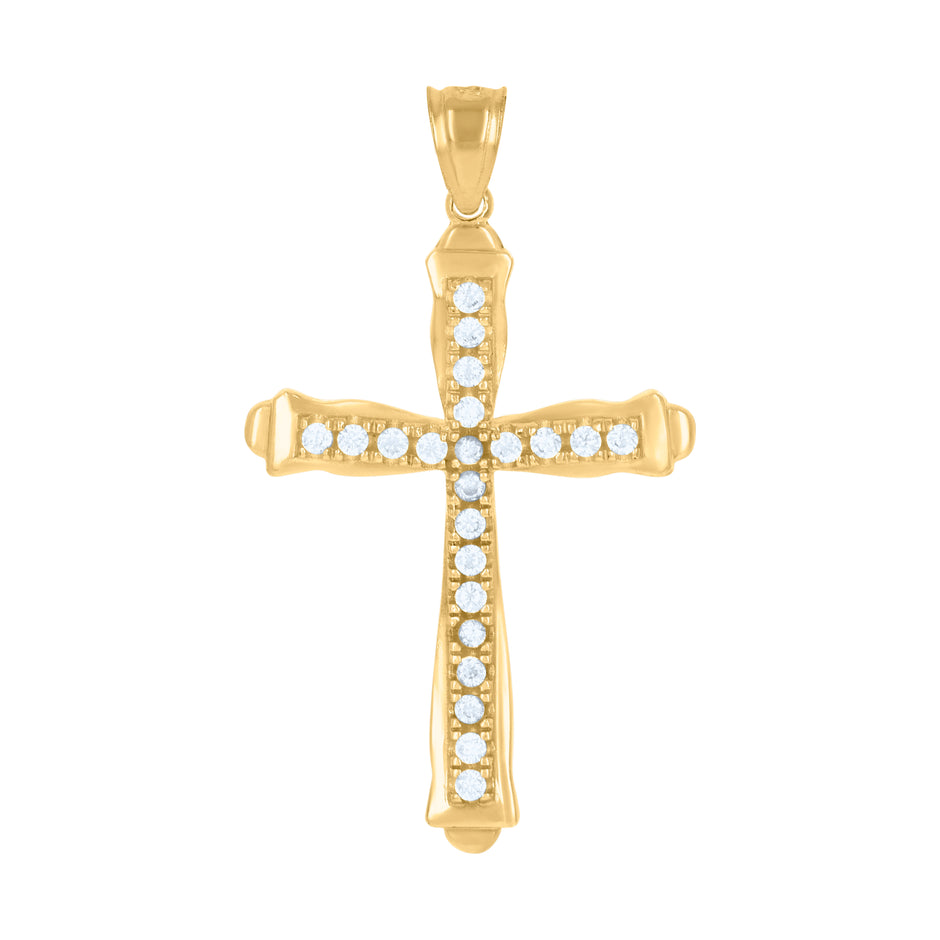 10kt Two-Tone Gold Mens Women Cubic Zirconia Cubic-Zirconia Cross Religious Charm Pendant