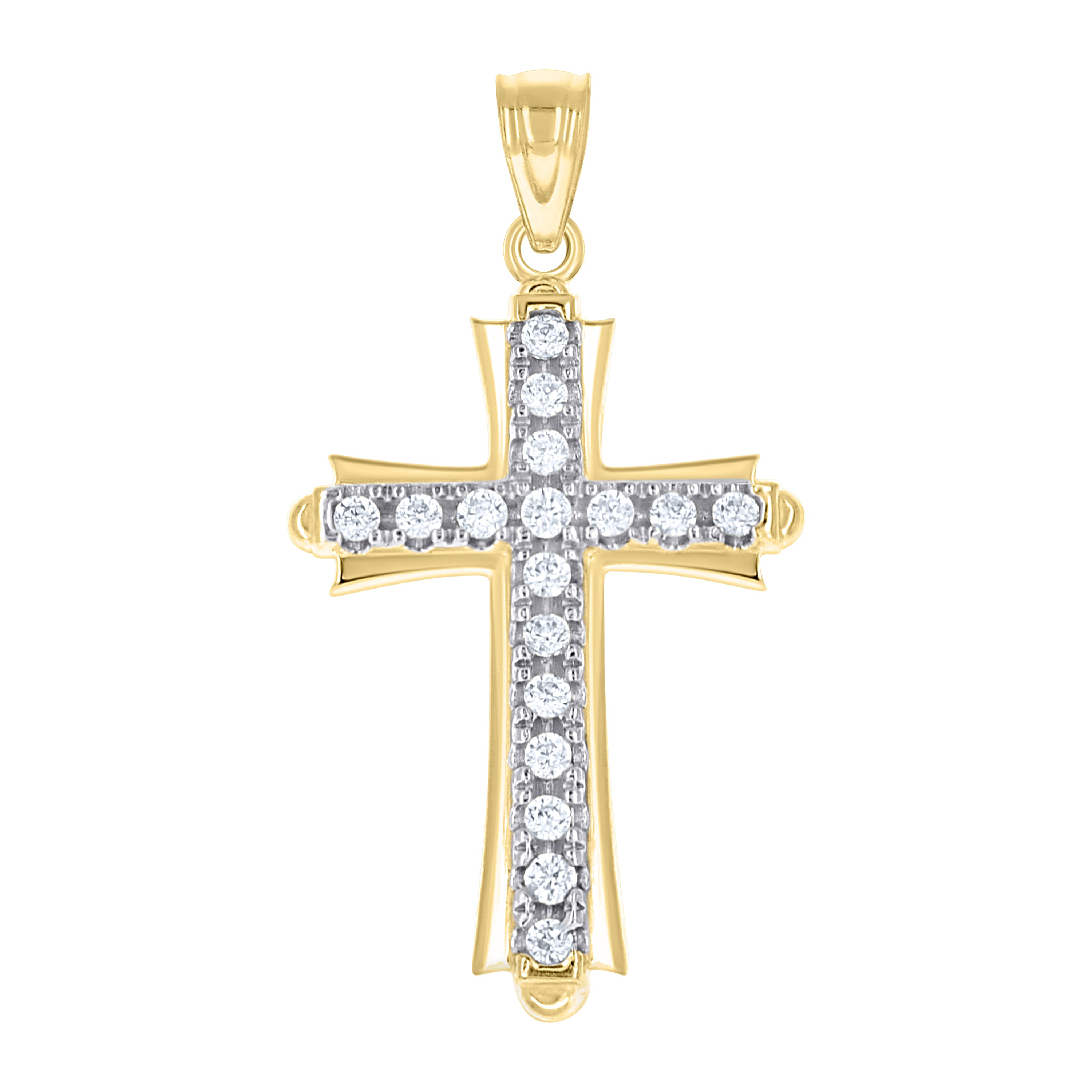 10kt Gold Two-Tone Cubic-Zirconia Unisex Cross Religious Charm Pendant