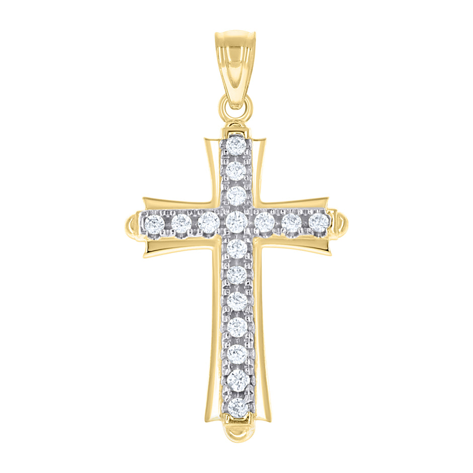 10kt Gold Two-Tone Cubic-Zirconia Unisex Cross Religious Charm Pendant