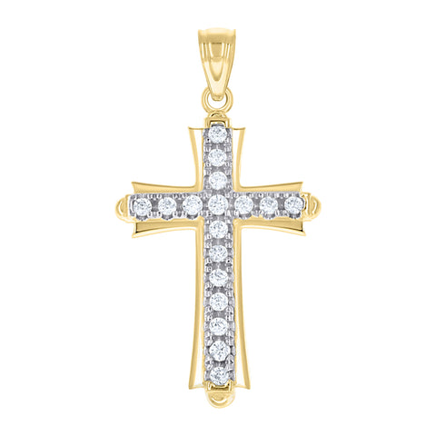 10kt Gold Two-Tone Cubic-Zirconia Unisex Cross Religious Charm Pendant