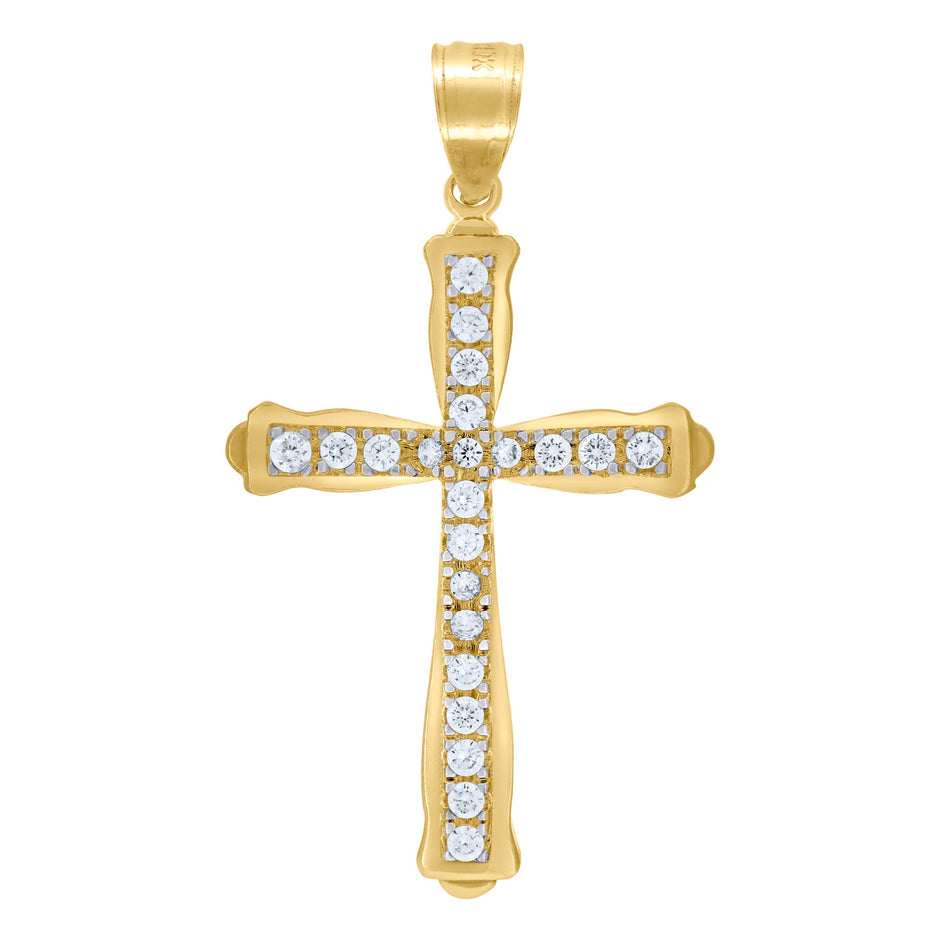 10kt Gold Two-Tone Cubic-Zirconia Unisex Cross Religious Charm Pendant