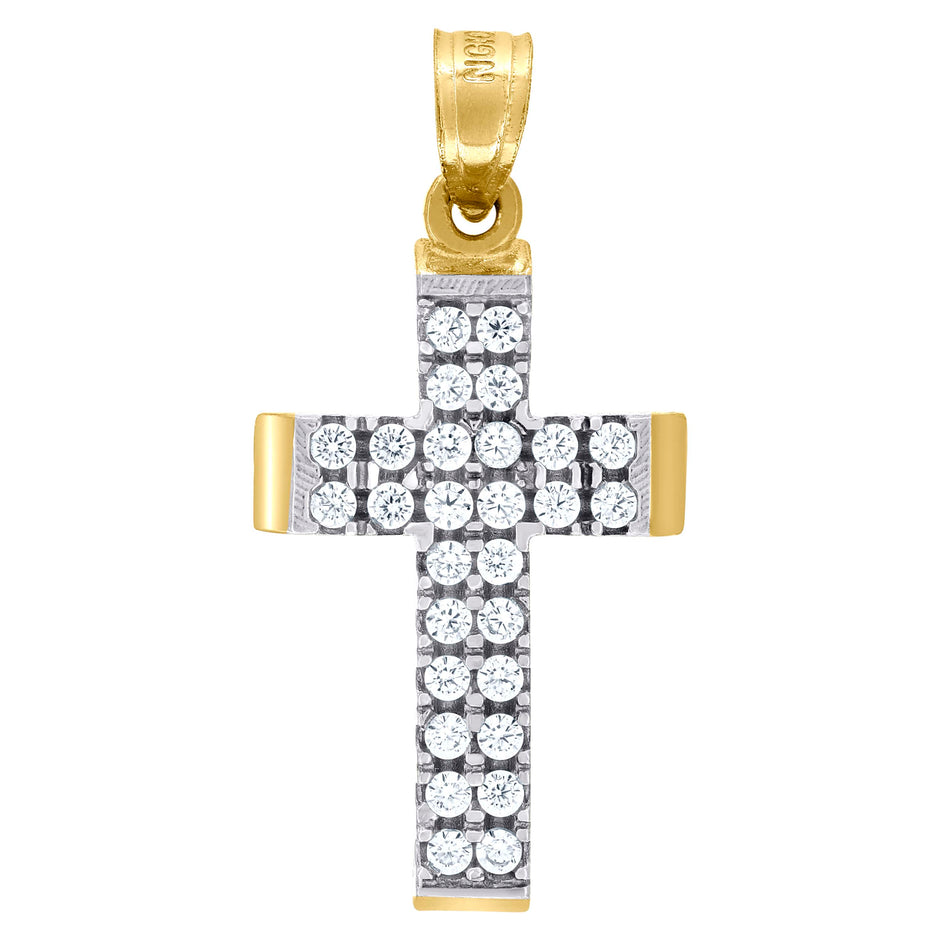 10kt Two-Tone Gold Mens Women Cubic Zirconia Cubic-Zirconia Cross Religious Charm Pendant
