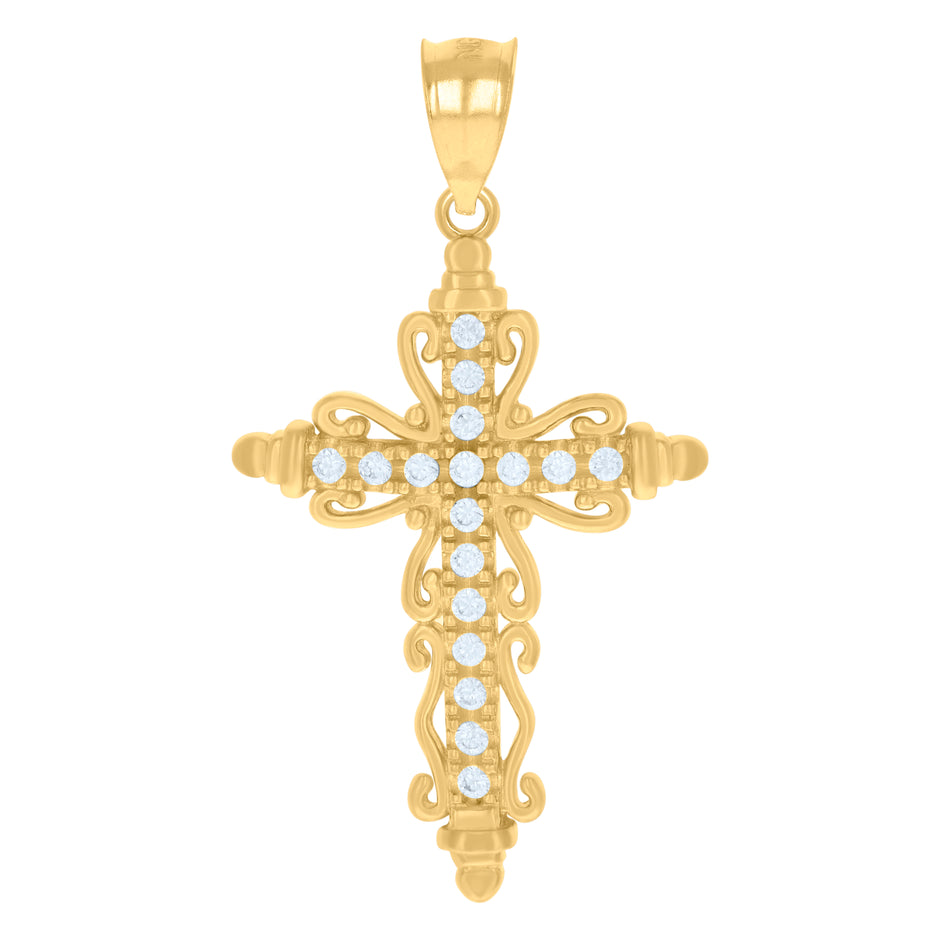 10kt Two-Tone Gold Mens Women Cubic Zirconia Cubic-Zirconia Cross Religious Charm Pendant