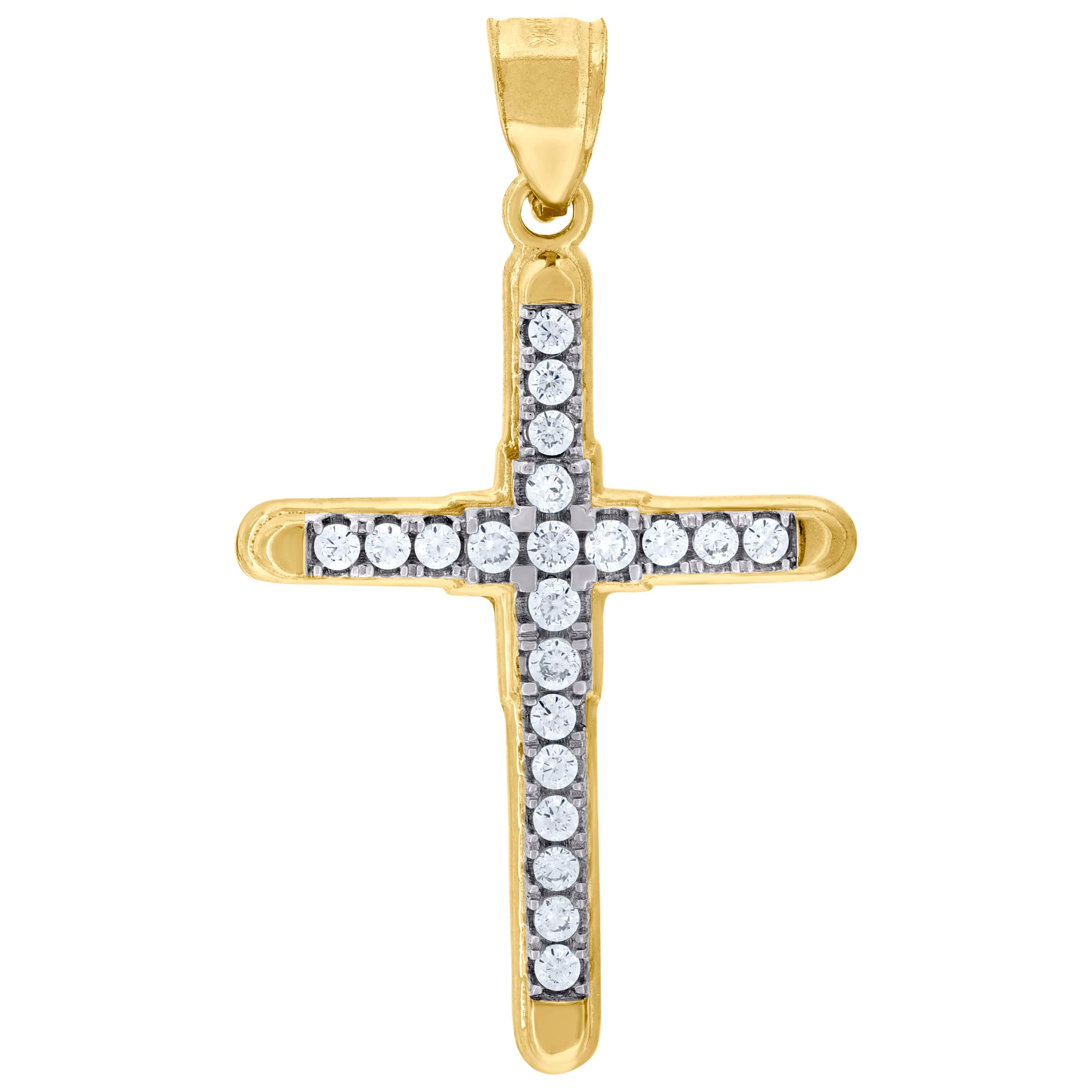 10kt Two-Tone Gold Mens Women Cubic Zirconia Cubic-Zirconia Cross Religious Charm Pendant