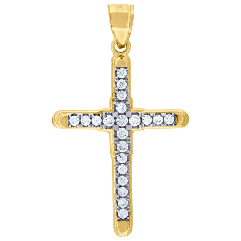 10kt Two-Tone Gold Mens Women Cubic Zirconia Cubic-Zirconia Cross Religious Charm Pendant