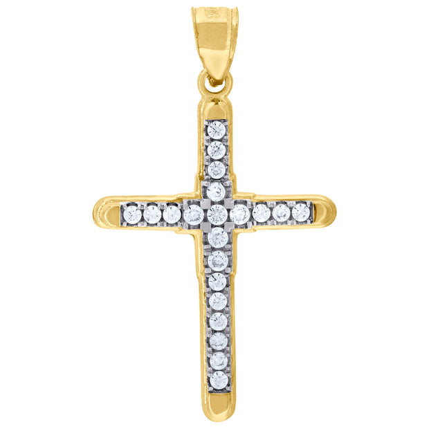 10kt Two-Tone Gold Mens Women Cubic Zirconia Cubic-Zirconia Cross Religious Charm Pendant