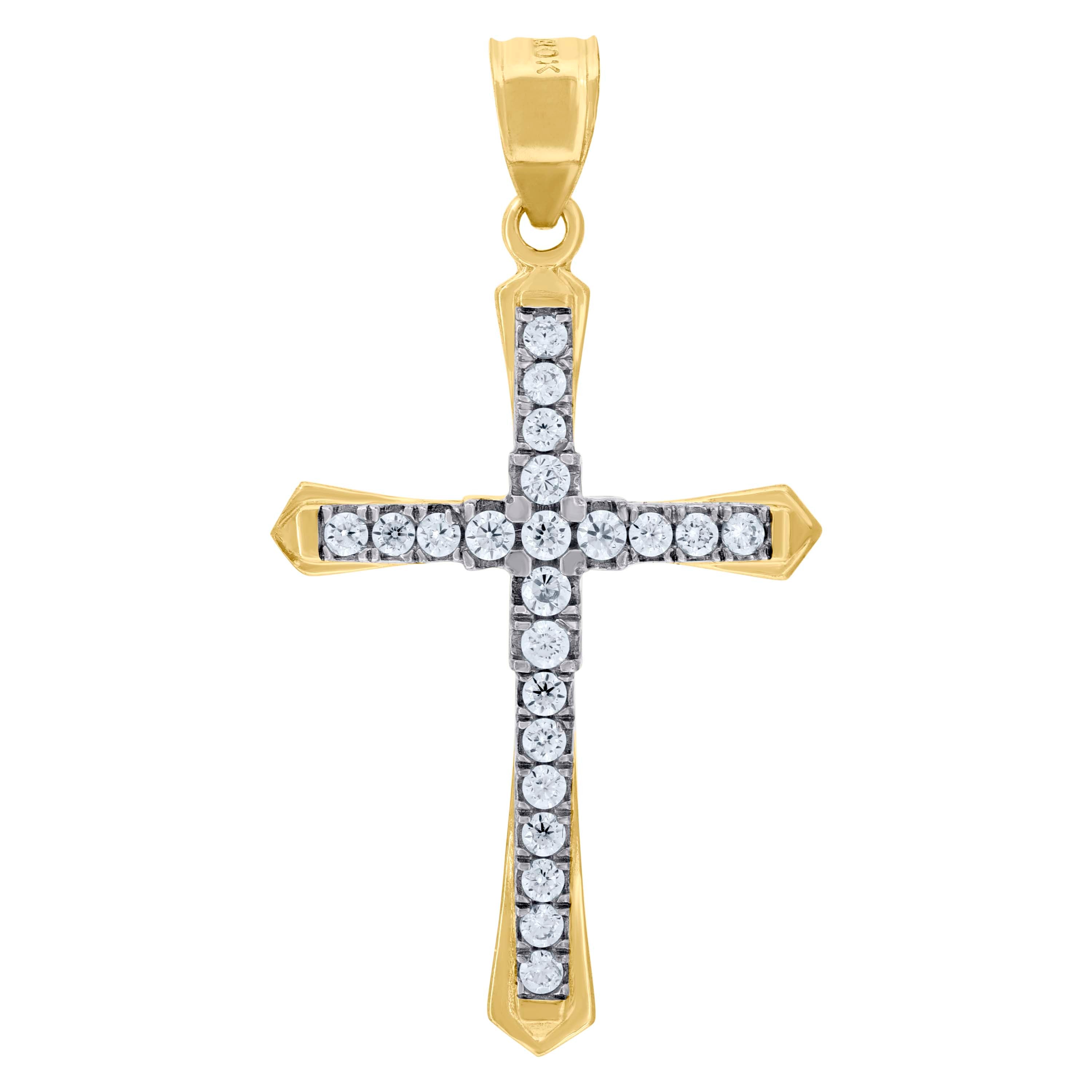 10kt Gold Two-Tone Cubic-Zirconia Unisex Cross Religious Charm Pendant