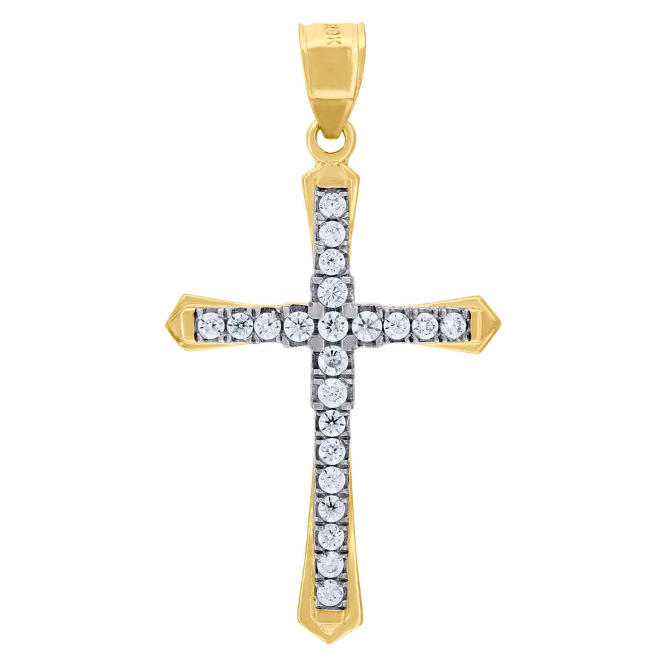 10kt Gold Two-Tone Cubic-Zirconia Unisex Cross Religious Charm Pendant