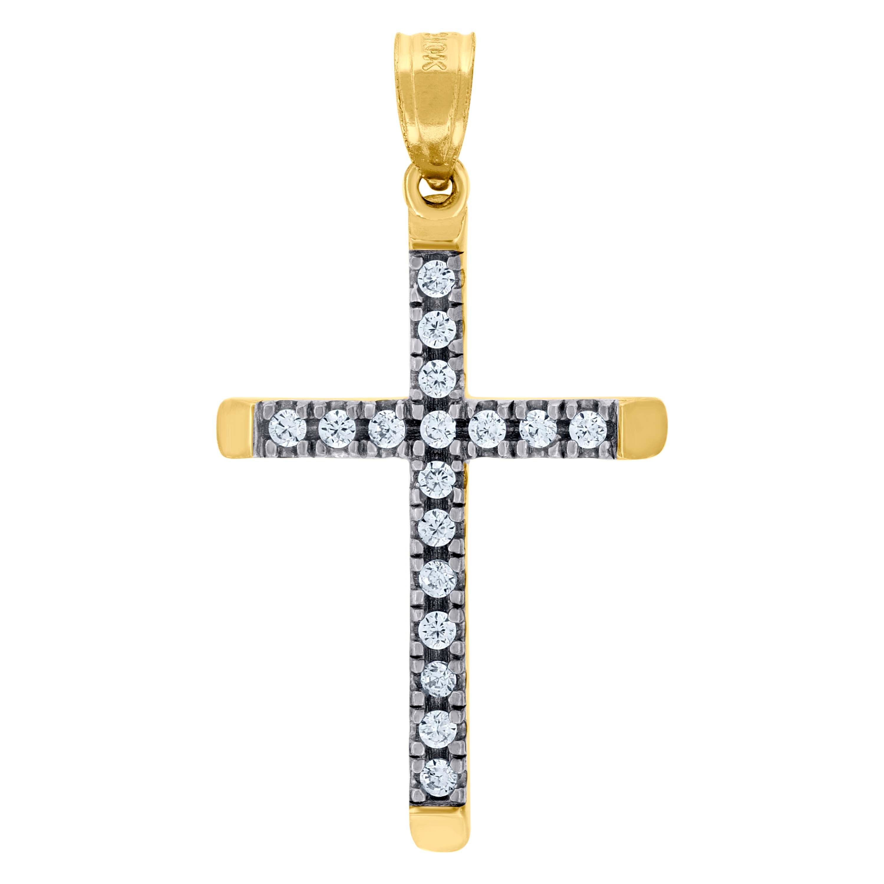 10kt Gold Two-Tone Cubic-Zirconia Unisex Cross Religious Charm Pendant