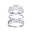925 Sterling Silver His & Hers Cubic-Zirconia Square Head Trio Ring Set Size 7 - SLV-60471