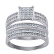 925 Sterling Silver His & Hers Cubic-Zirconia Square Head Trio Ring Set Size 8