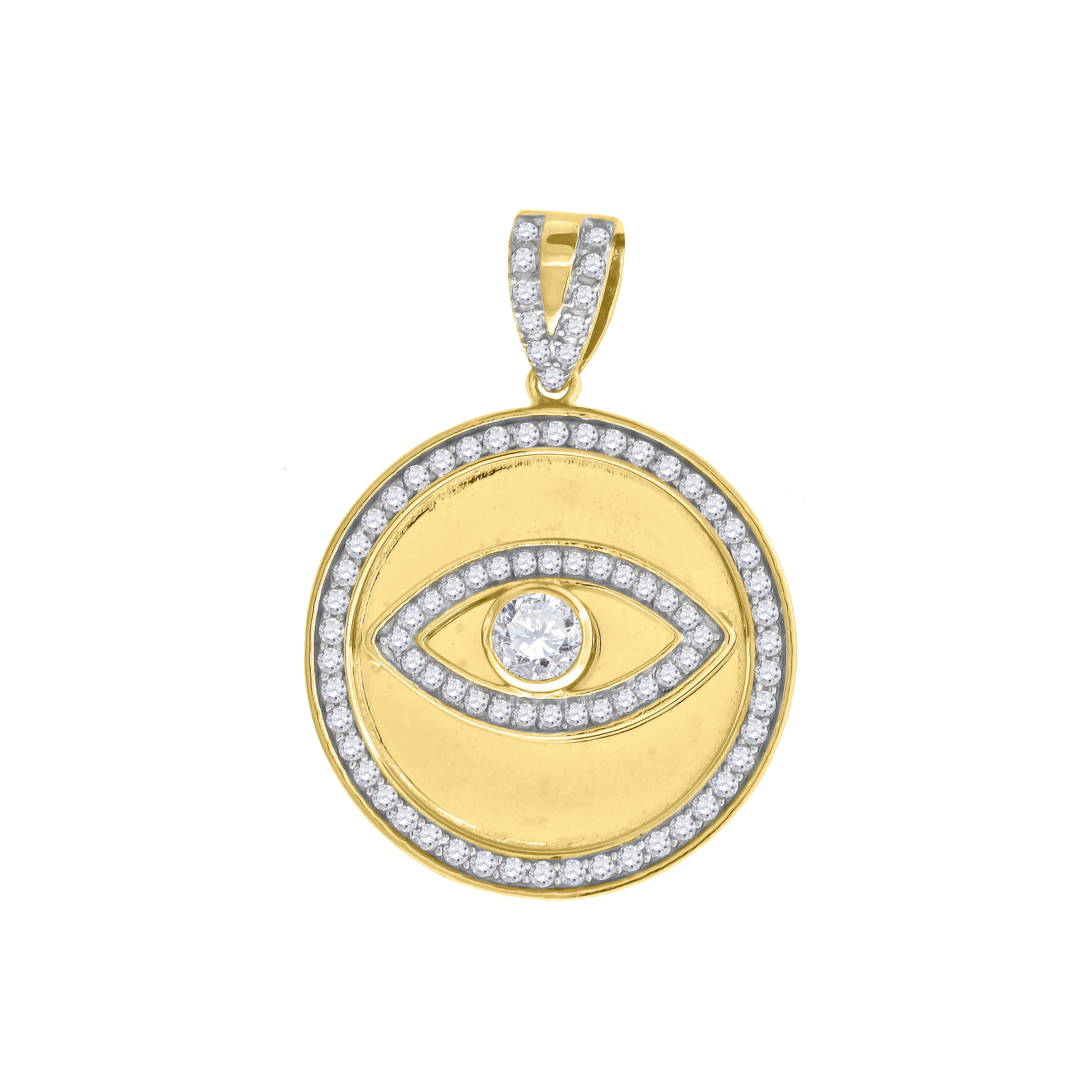 925 Sterling Silver Yellow-Tone Mens Cubic Zirconia Good Luck Evil Eye Charm Pendant