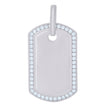 925 Sterling Silver Mens Cubic Zirconia Dog Tag Charm Pendant