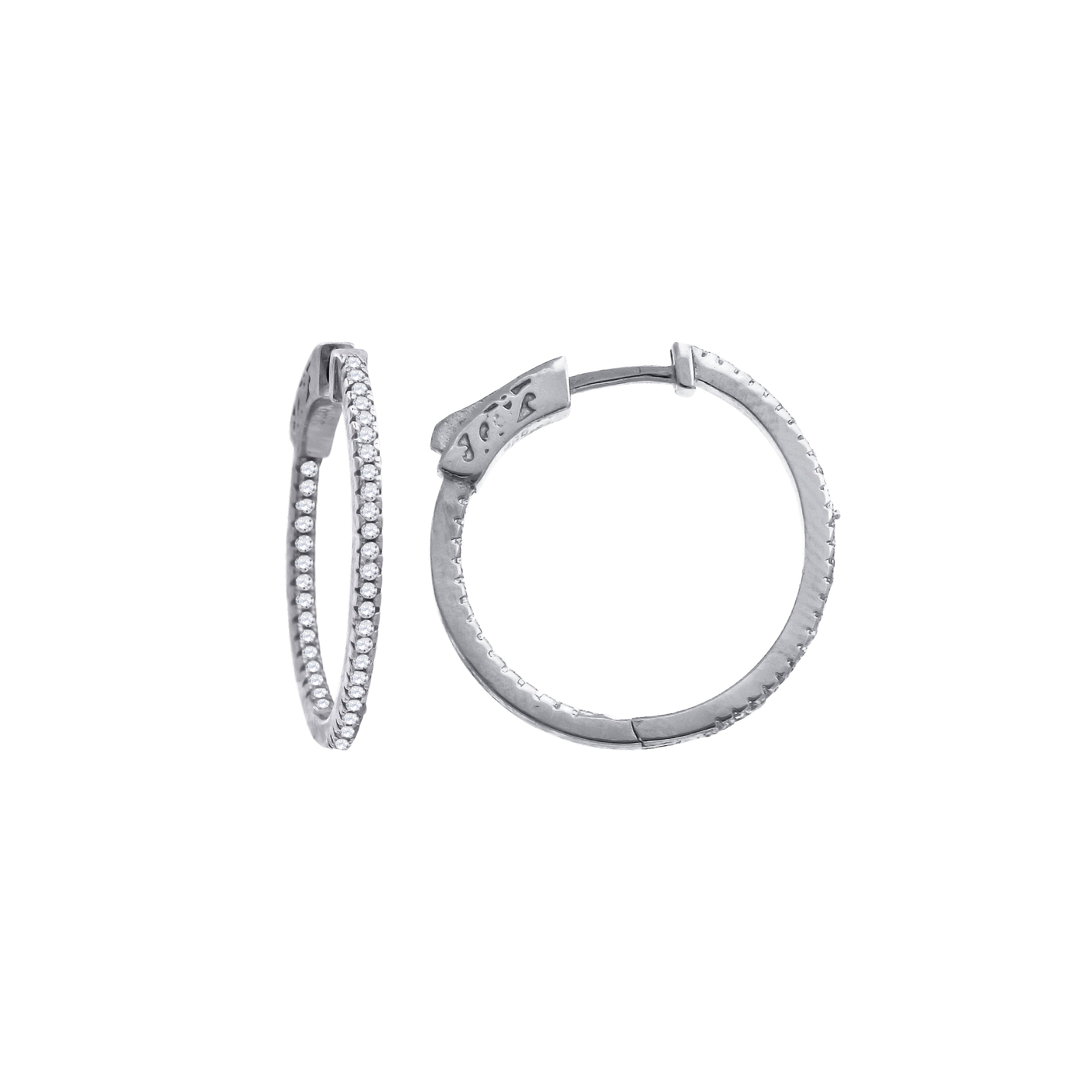 925 Sterling Silver Womens Cubic Zirconia Single Row Huggie Hoop Earrings