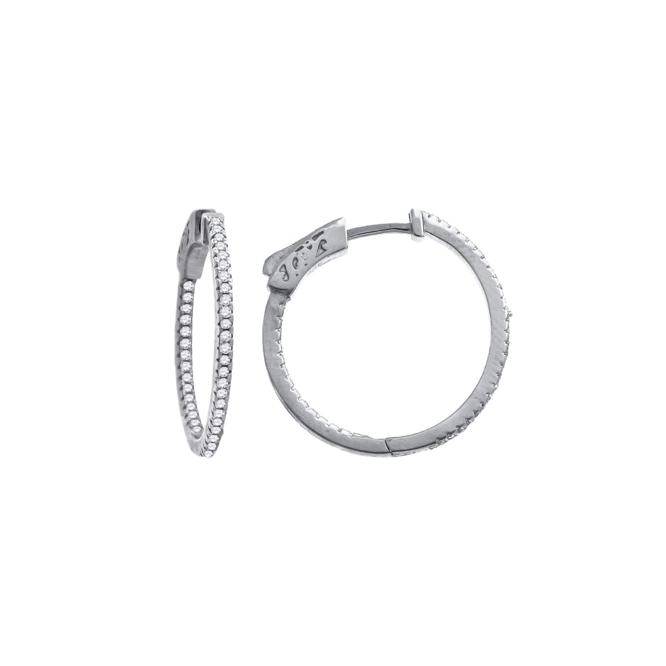 925 Sterling Silver Womens Cubic Zirconia Single Row Huggie Hoop Earrings