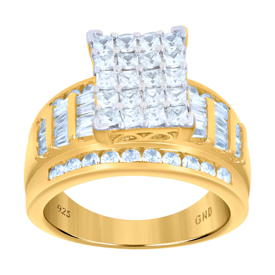 925 Sterling Silver Yellow-Tone Womens Cubic Zirconia Cinderella Ring Size 6