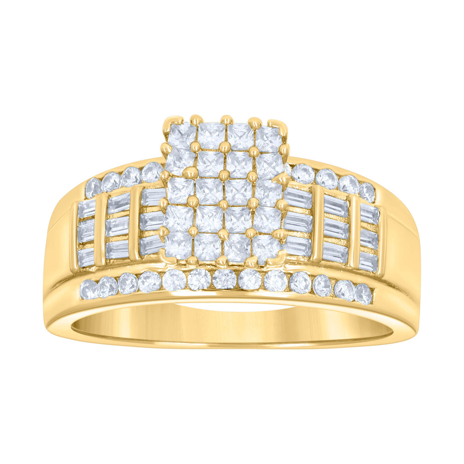 925 Sterling Silver Yellow-Tone Womens Cubic Zirconia Cinderella Ring Size 7 - SLV-60908