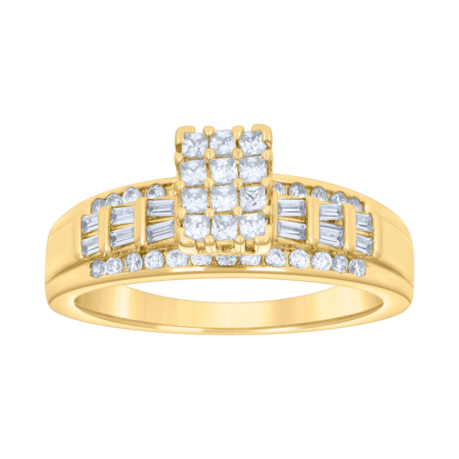 925 Sterling Silver Yellow-Tone Womens Cubic Zirconia Cinderella Ring Size 9 - SLV-60915