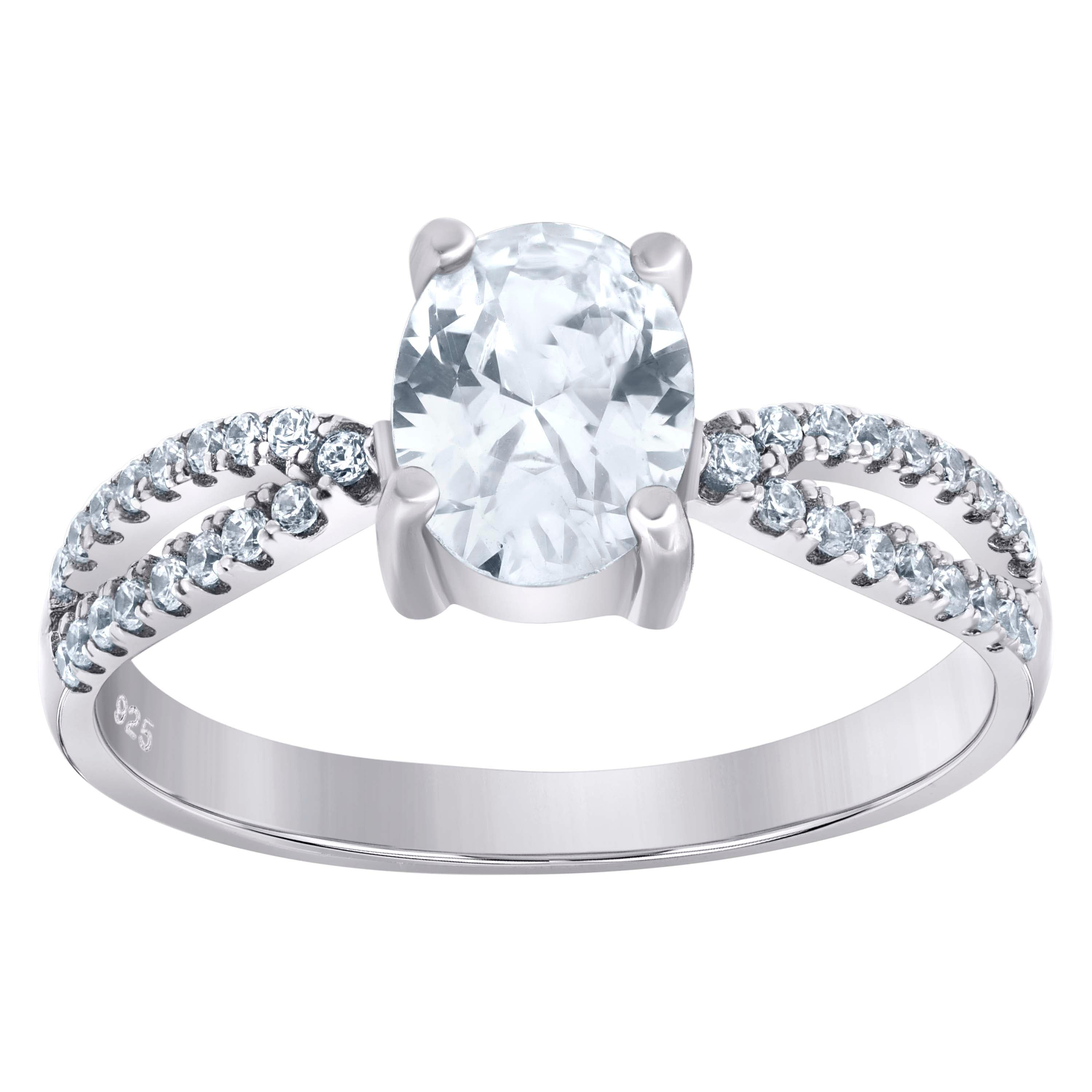 925 Sterling Silver Womens Oval Cubic Zirconia Fashion Ring Size 6