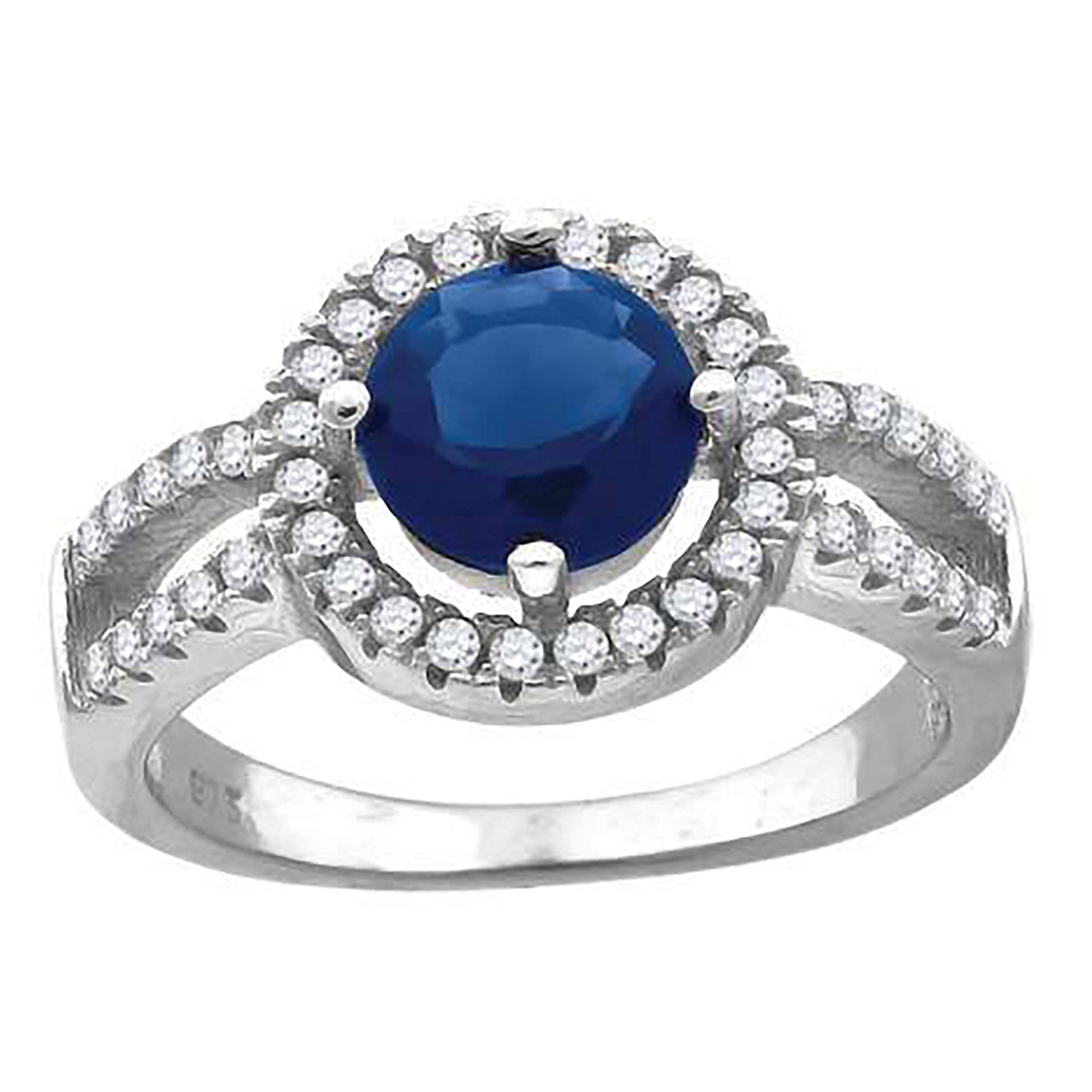 925 Sterling Silver Womens Royal Blue Cubic Zirconia Fancy Ring Size 8 - SLV-60950