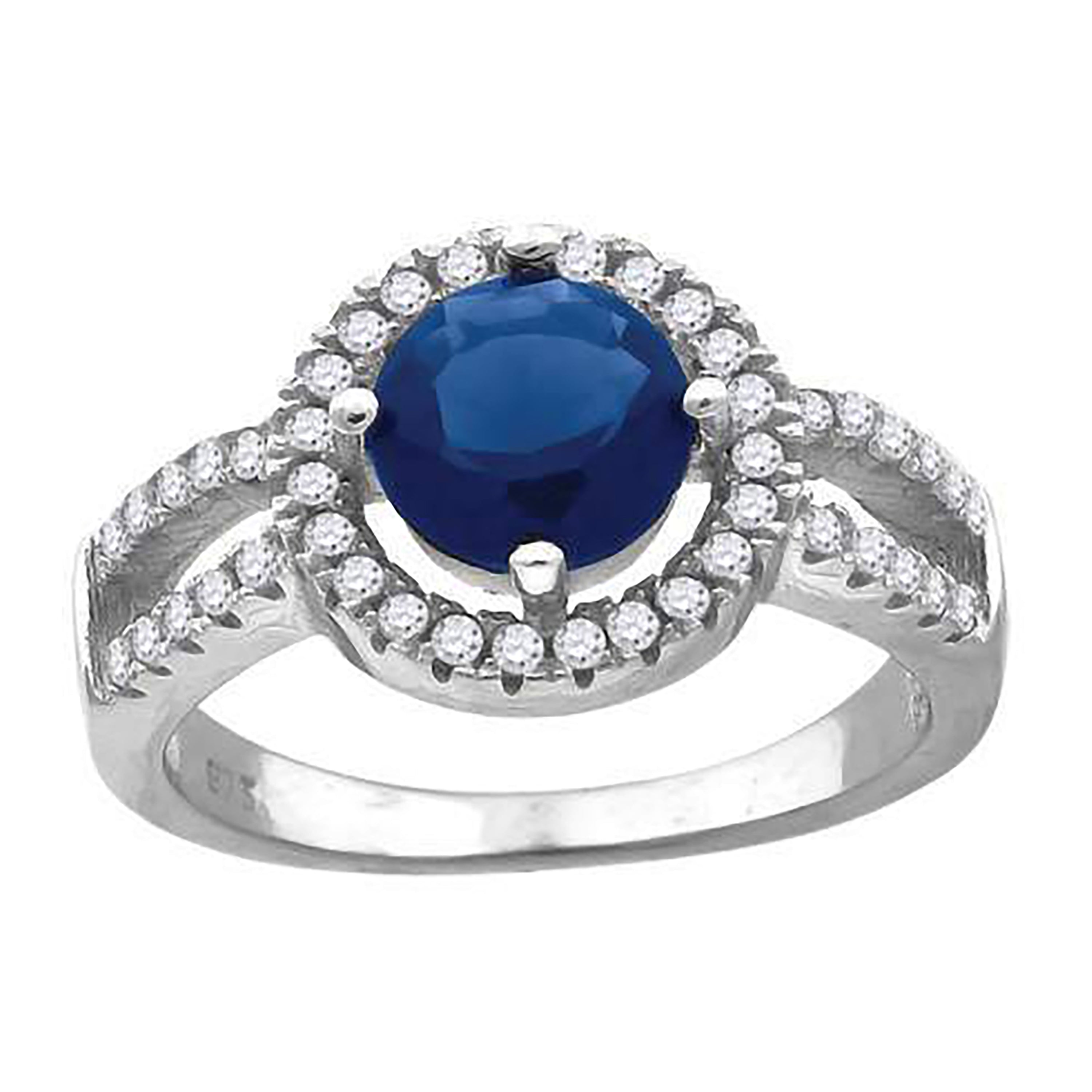 925 Sterling Silver Womens Royal Blue Cubic Zirconia Fancy Ring Size 9 - SLV-60951