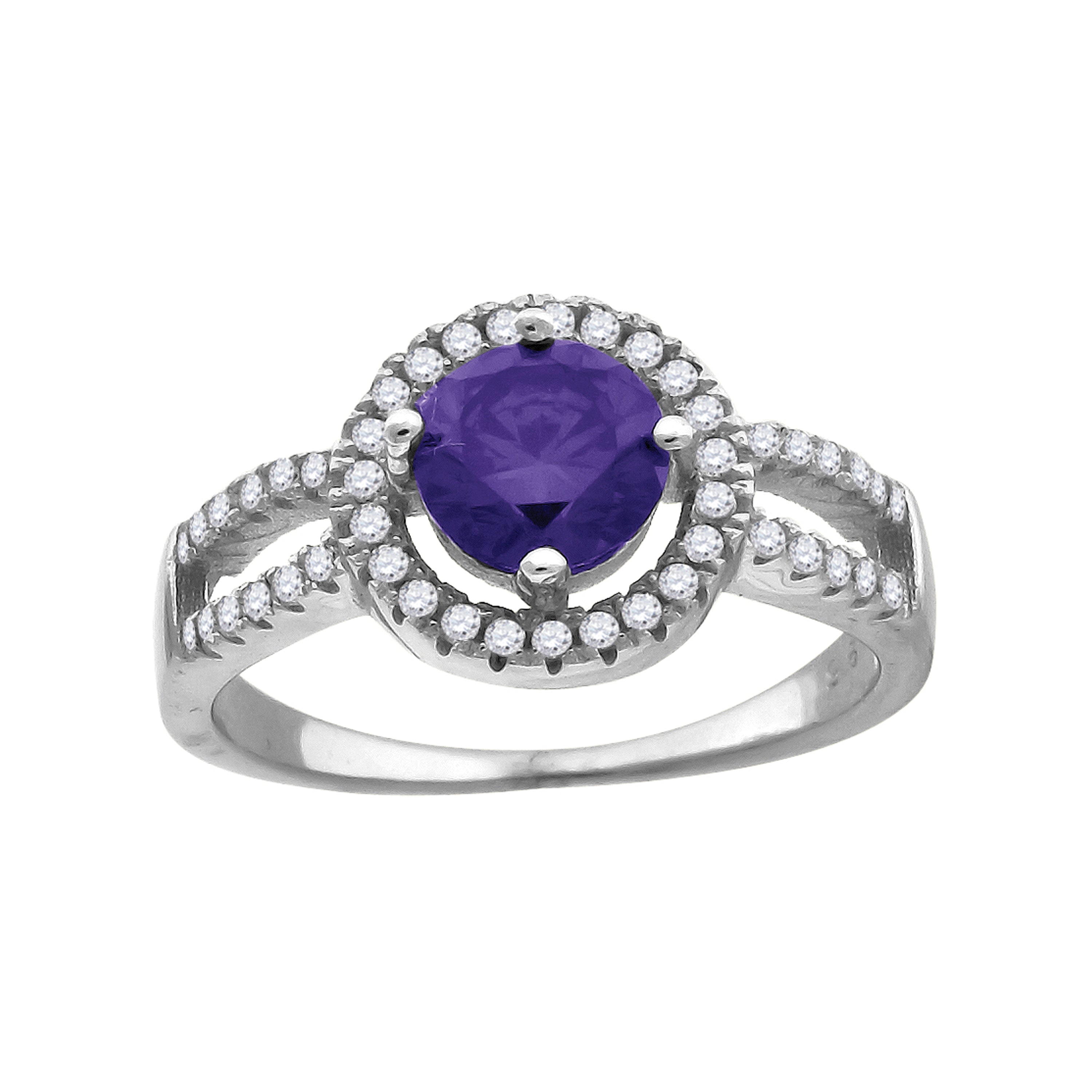 925 Sterling Silver Womens Purple Cubic Zirconia Fancy Ring Size 9 - SLV-60961