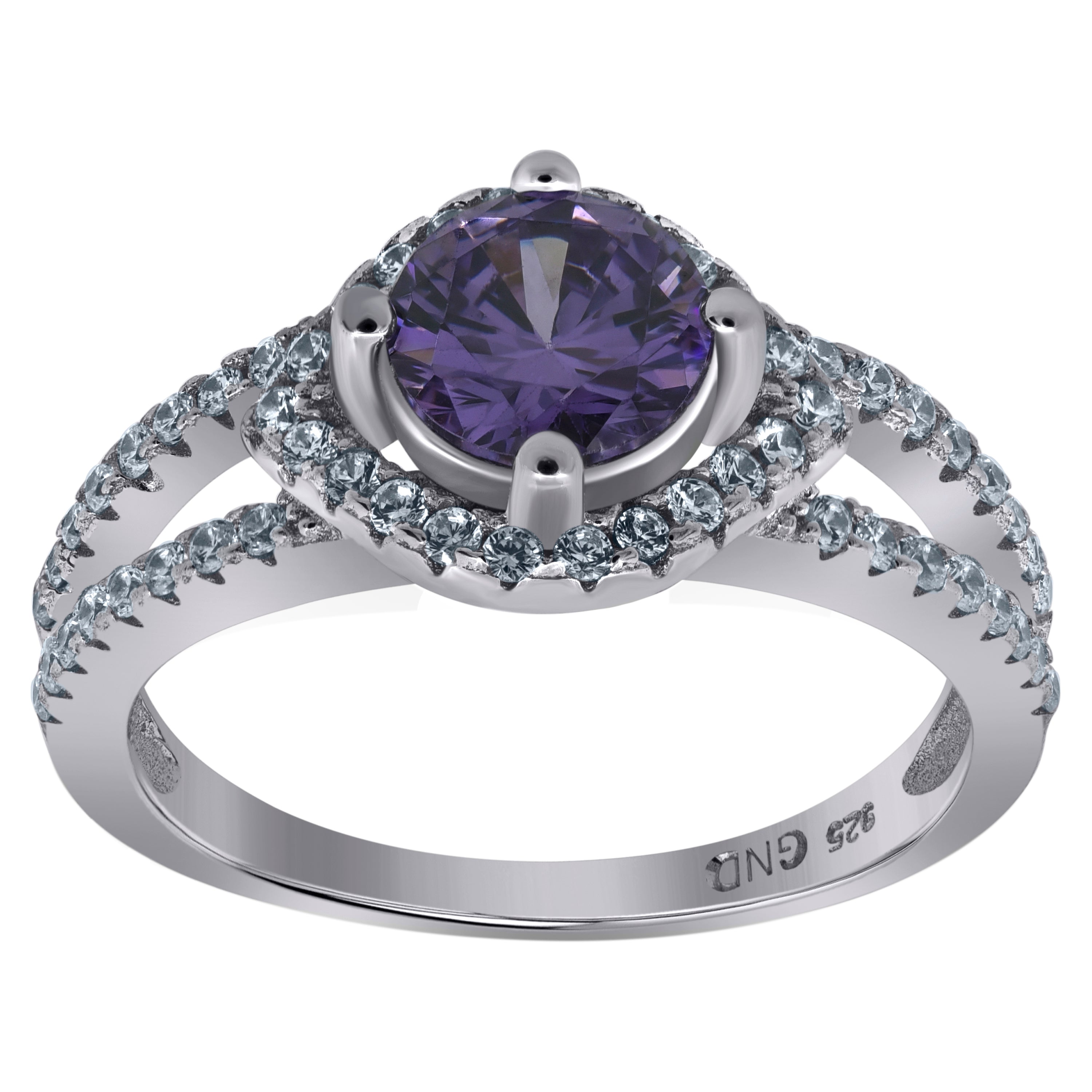 925 Sterling Silver Womens White Purple Cubic Zirconia Ring Size 9