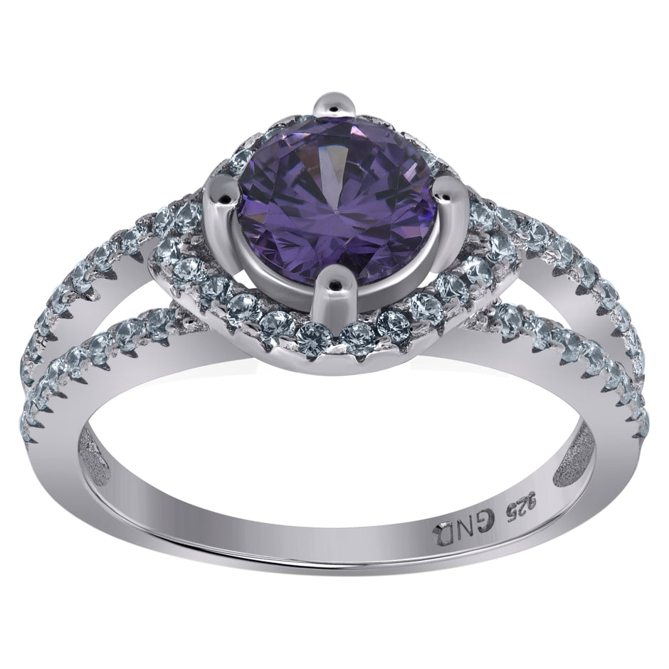 925 Sterling Silver Womens White Purple Cubic Zirconia Ring Size 9