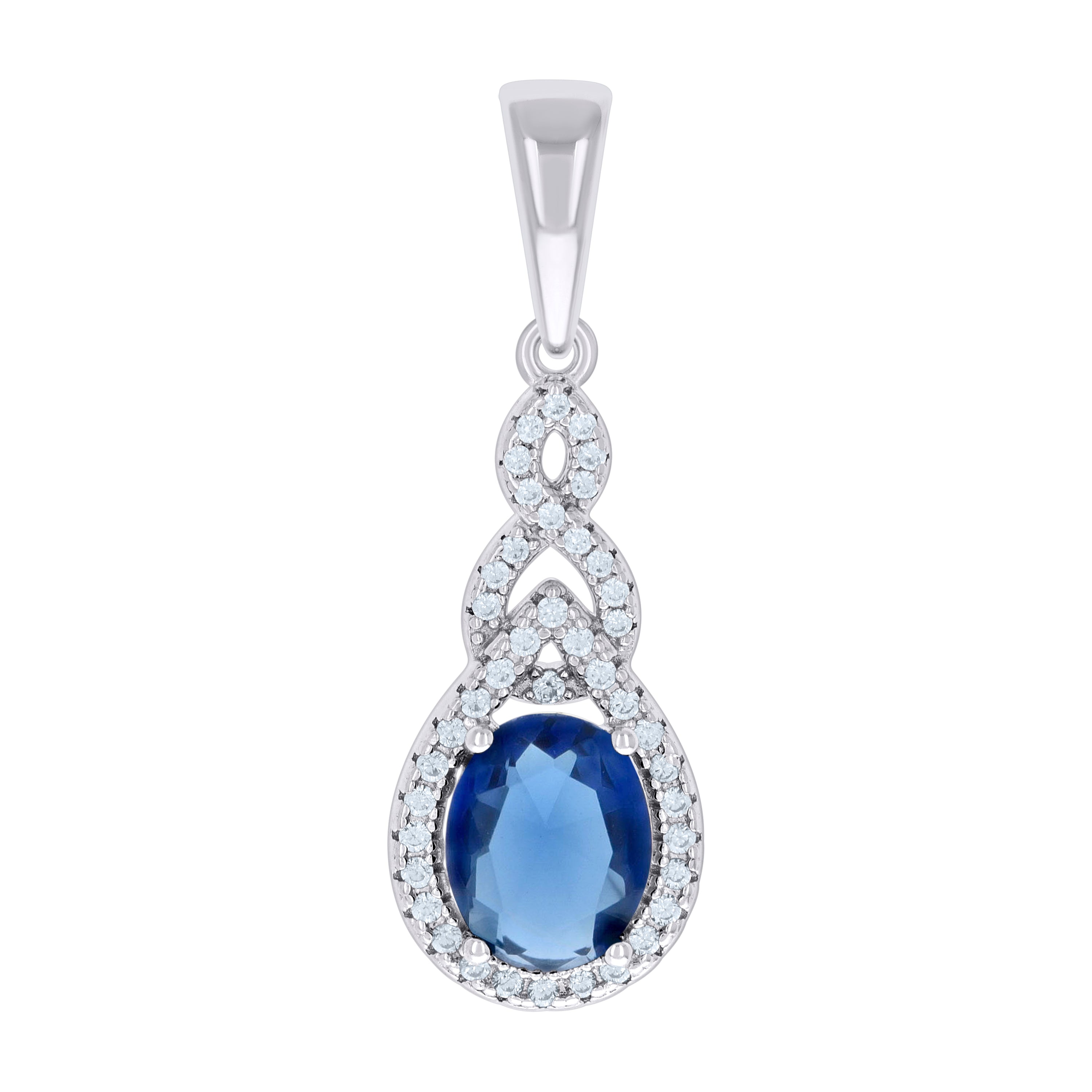 925 Sterling Silver Womens Blue White Cubic-Zirconia Tear Drop Charm Pendant