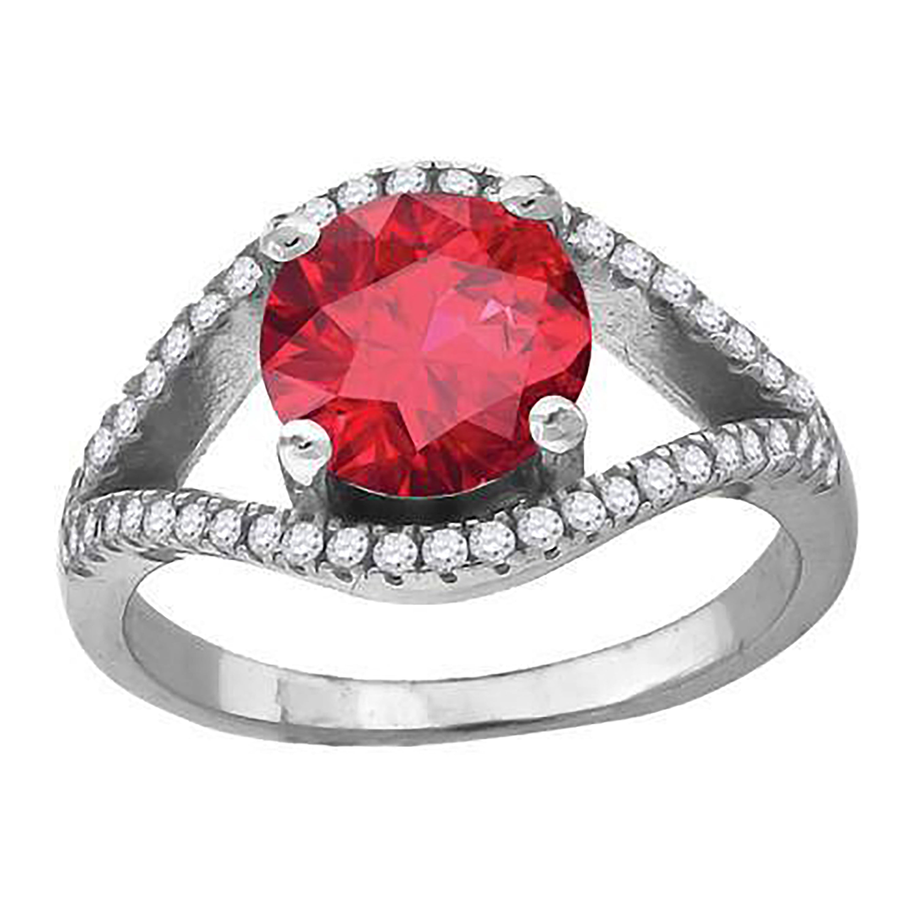 925 Sterling Silver Womens Red Round Cubic Zirconia Fancy Ring Size 6