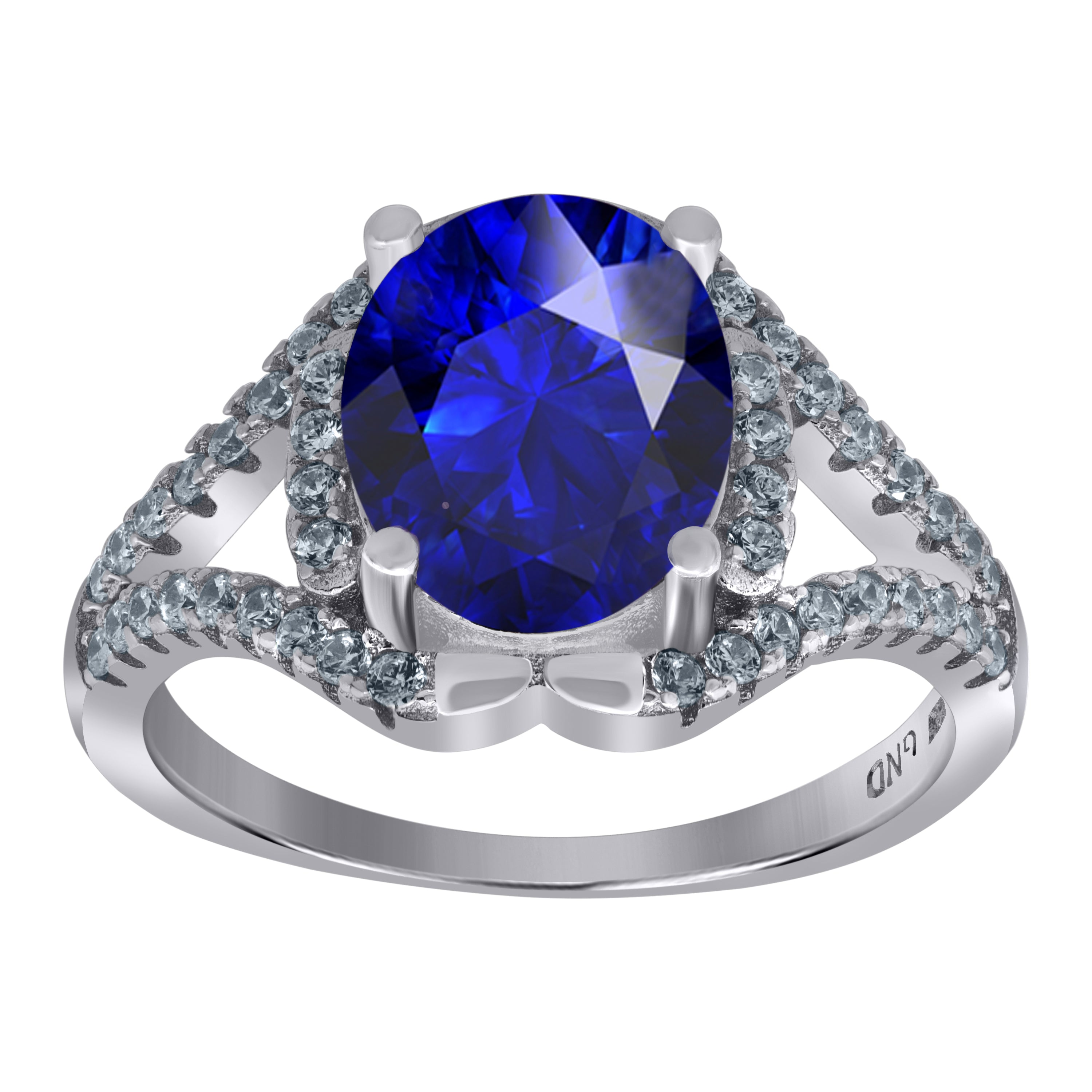 925 Sterling Silver Womens Royal Blue Oval Cubic Zirconia Fancy Ring Size 6