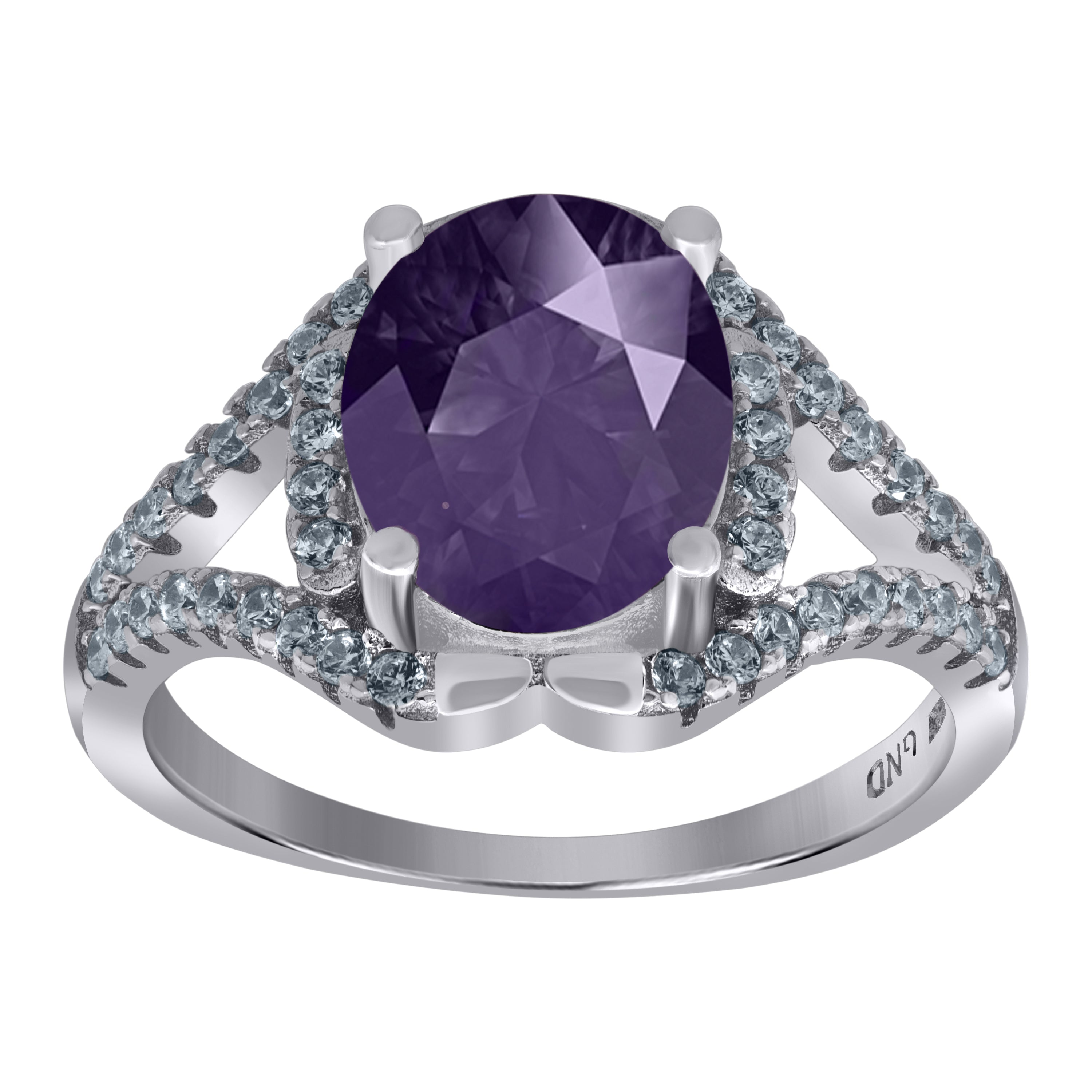 925 Sterling Silver Womens Purple Oval Cubic Zirconia Fancy Ring Size 6