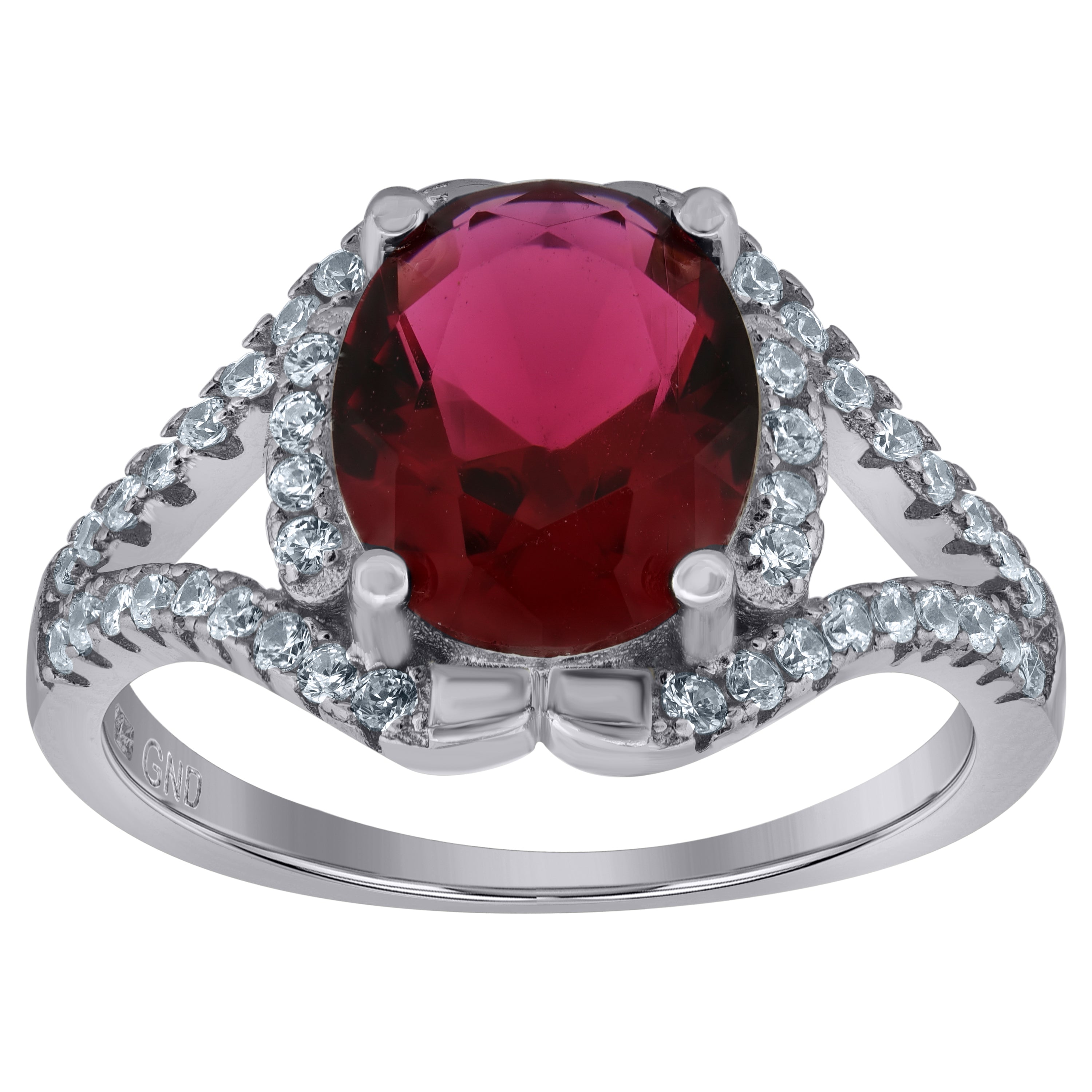 925 Sterling Silver Womens Red Oval Cubic Zirconia Fancy Ring Size 8