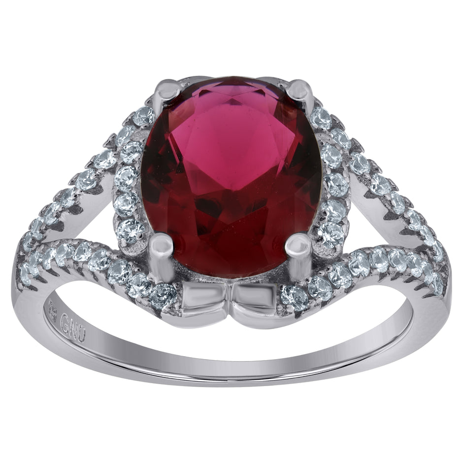 925 Sterling Silver Womens Red Oval Cubic Zirconia Fancy Ring Size 9 - SLV-61109