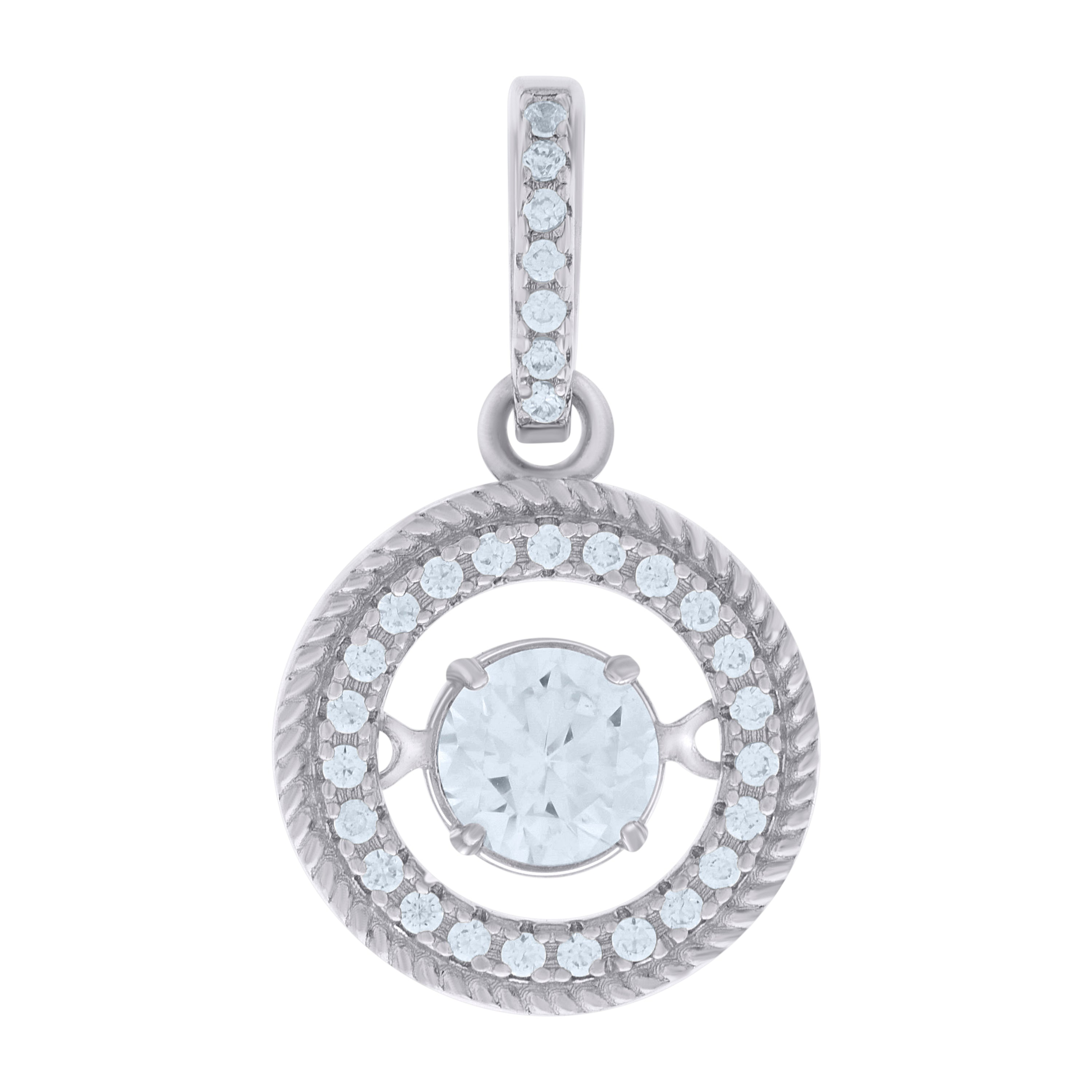 925 Sterling Silver Womens Sparkling Shaking Cubic Zirconia In Center Of Round Pendant Charm