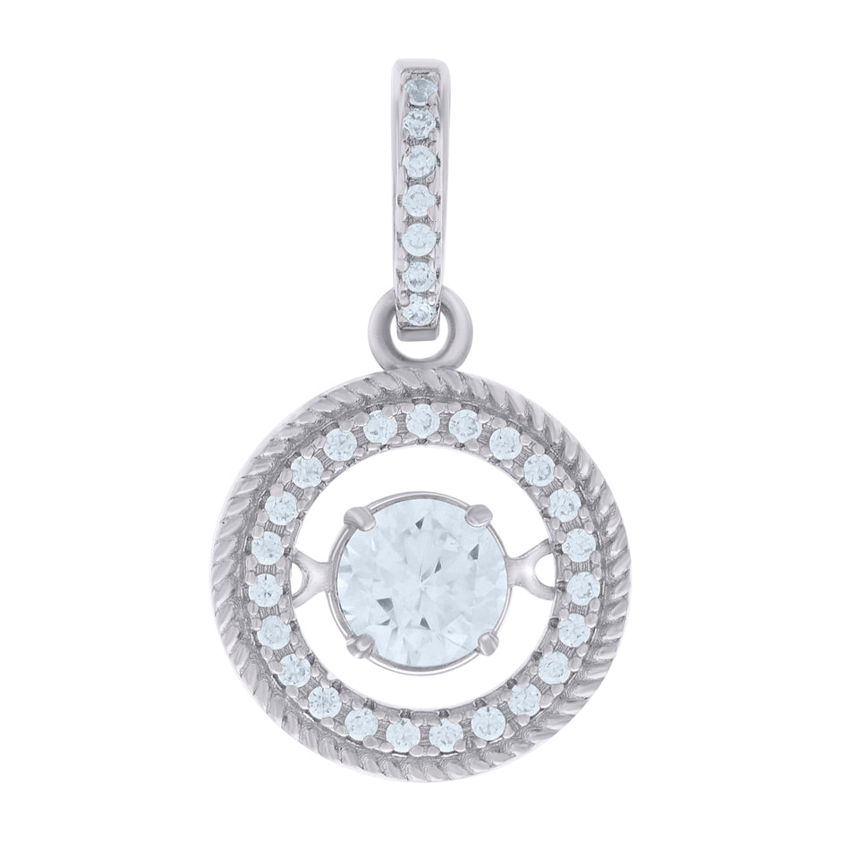 925 Sterling Silver Womens Sparkling Shaking Cubic Zirconia In Center Of Round Pendant Charm