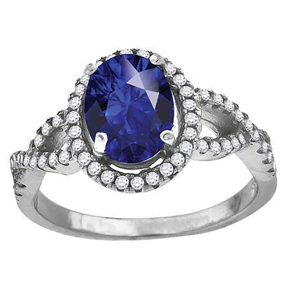 925 Sterling Silver Womens Royal Blue Oval Cubic Zirconia Fancy Ring Size 6