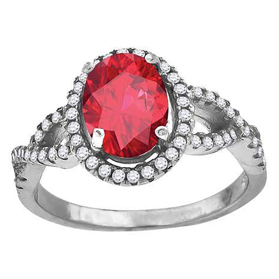 925 Sterling Silver Womens Red Oval Cubic Zirconia Fancy Ring Size 6