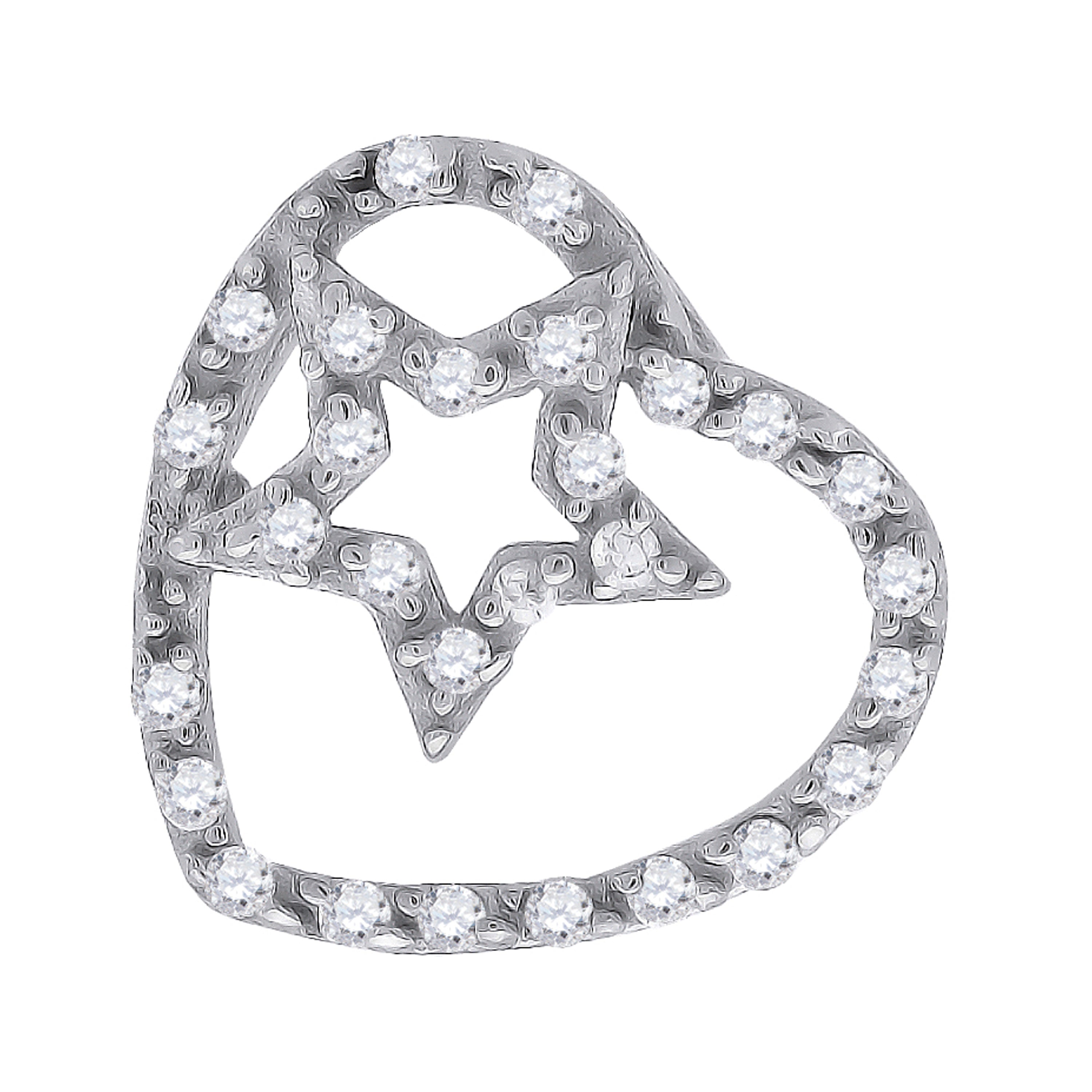 925 Sterling Silver Womens Round Cubic Zirconia Heart In Star Fashion Pendant