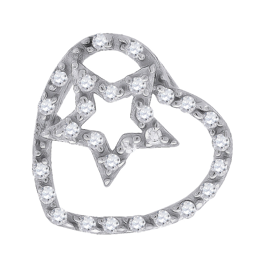 925 Sterling Silver Womens Round Cubic Zirconia Heart In Star Fashion Pendant