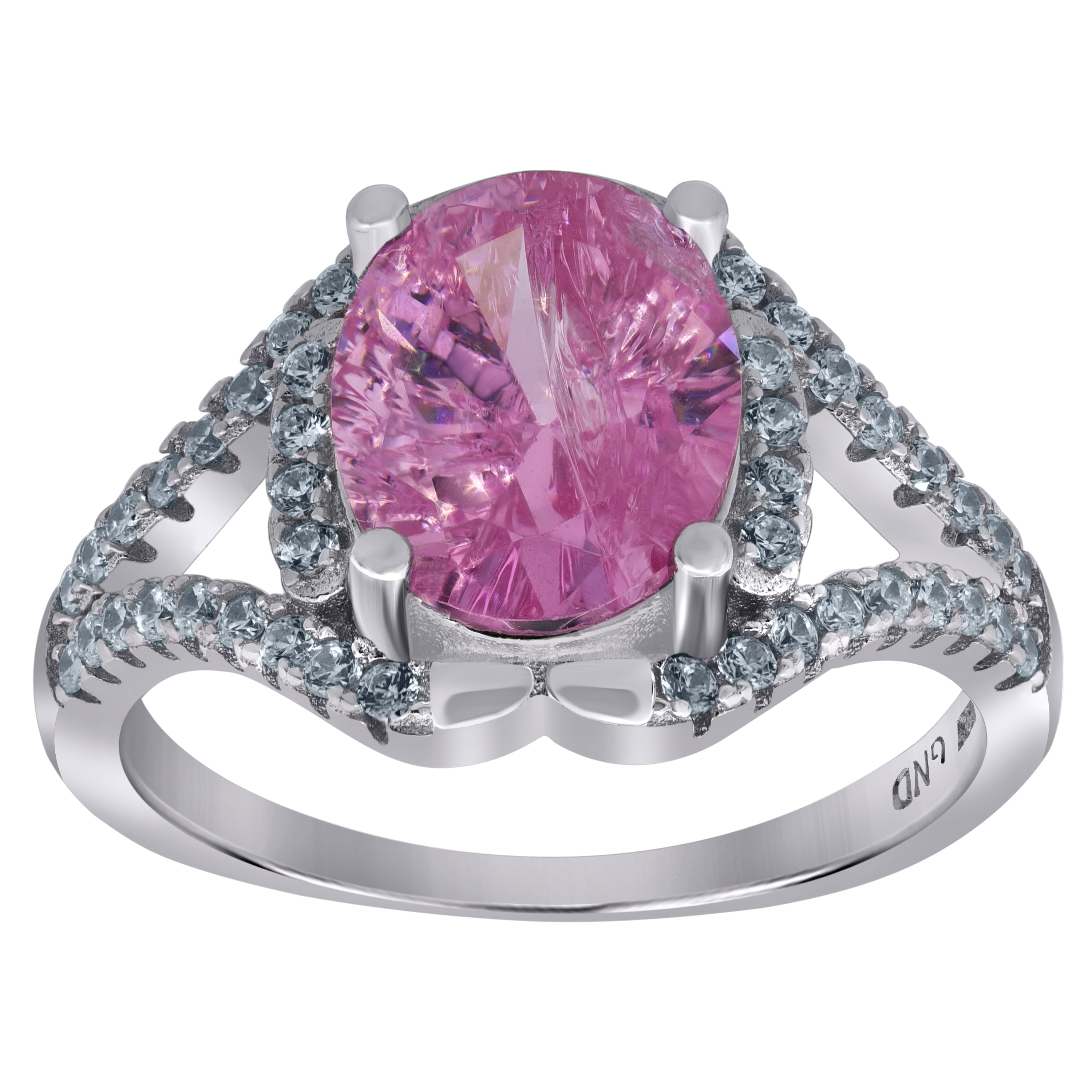 925 Sterling Silver Womens Pink Oval Cubic Zirconia Fancy Ring Size 8 - SLV-61402